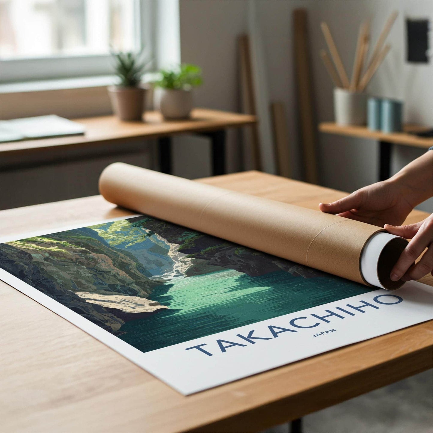 Takachiho Poster - Japan Travel Art - Emerald River Gorge Home Decor