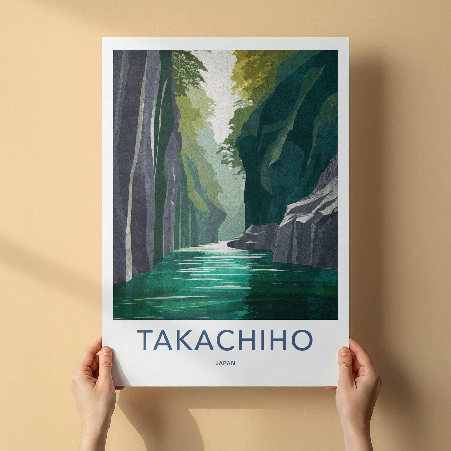 Takachiho Poster - Japan Travel Art - Emerald Water Gorge Wall Decor