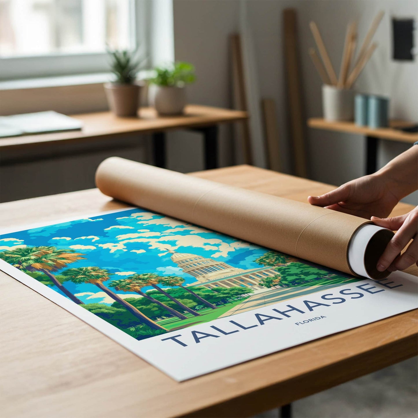 Tallahassee Poster - Florida Travel Art - State Capitol Palms Home Decor