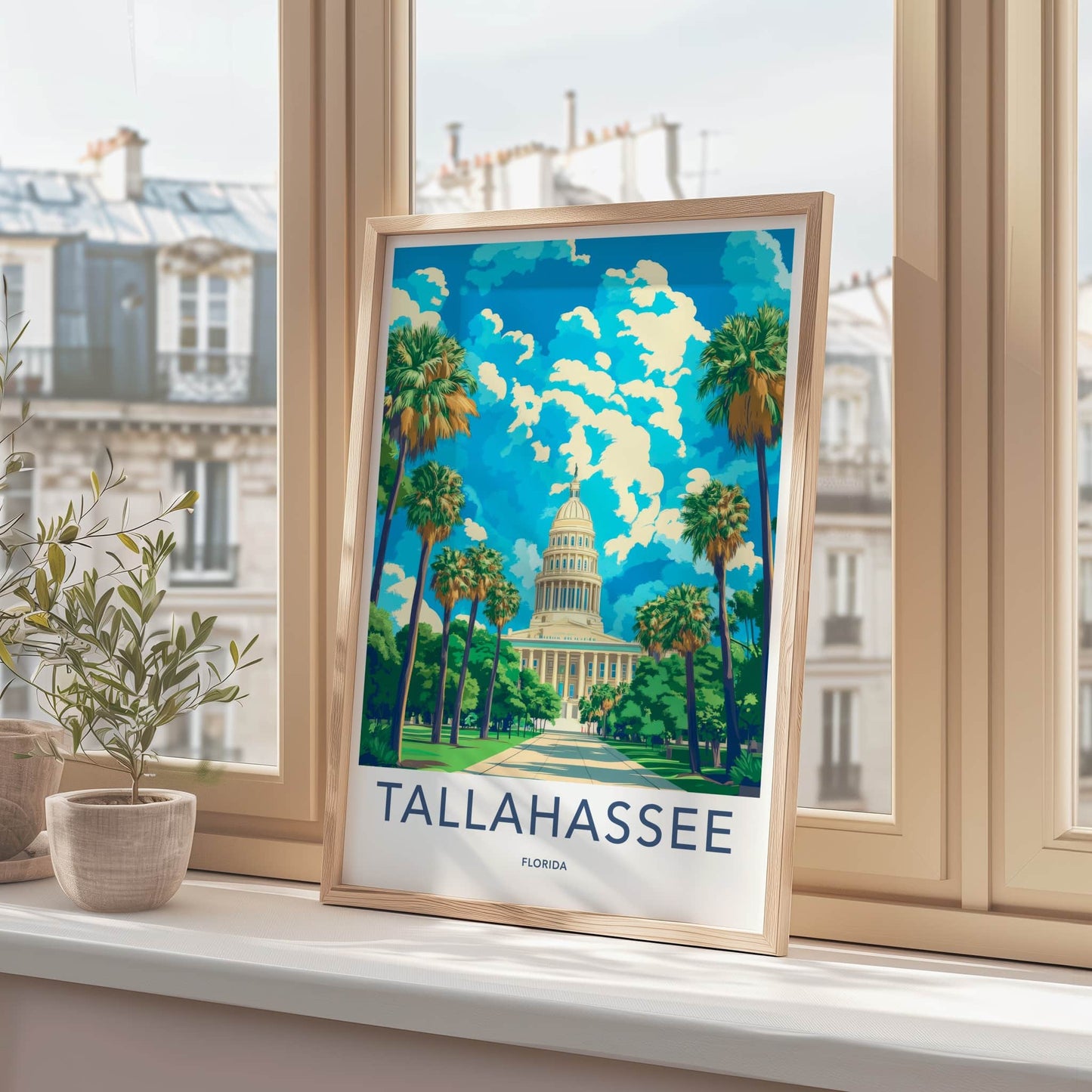 Tallahassee Poster - Florida Travel Art - State Capitol Palms Home Decor