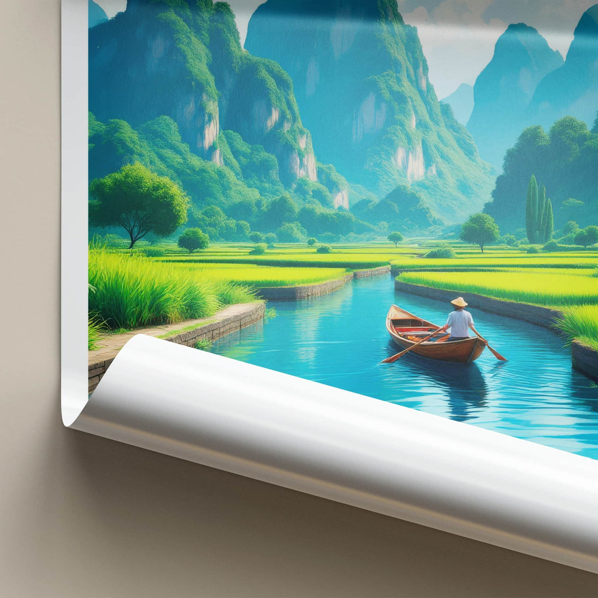 Tam Coc Poster - Vietnam Travel Art - Boat River Mountains Home Decor