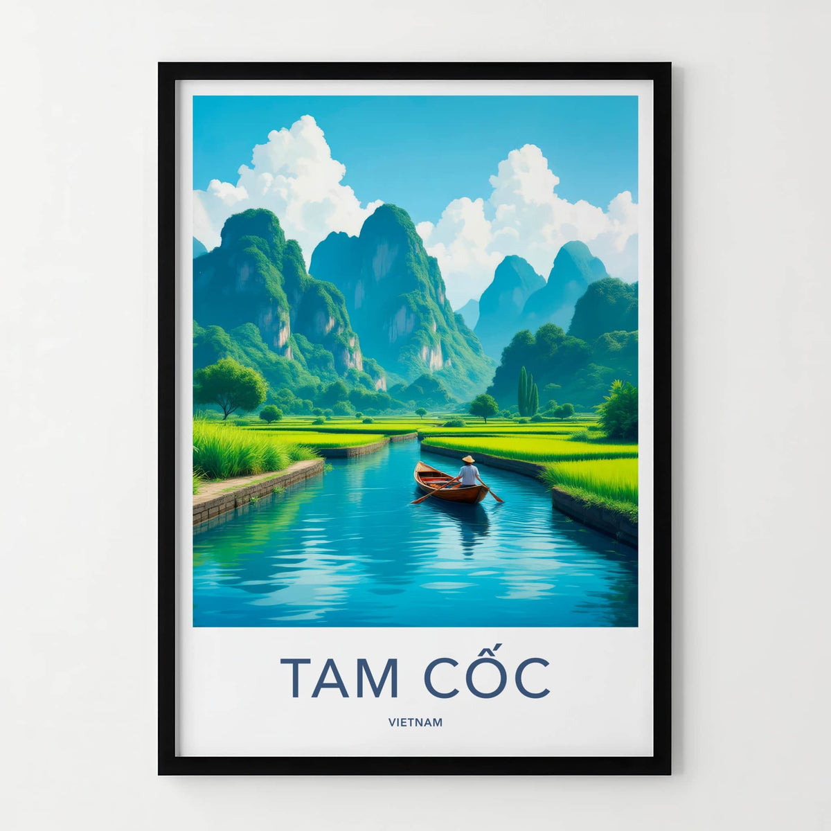Tam Coc Poster - Vietnam Travel Art - Boat River Mountains Home Decor