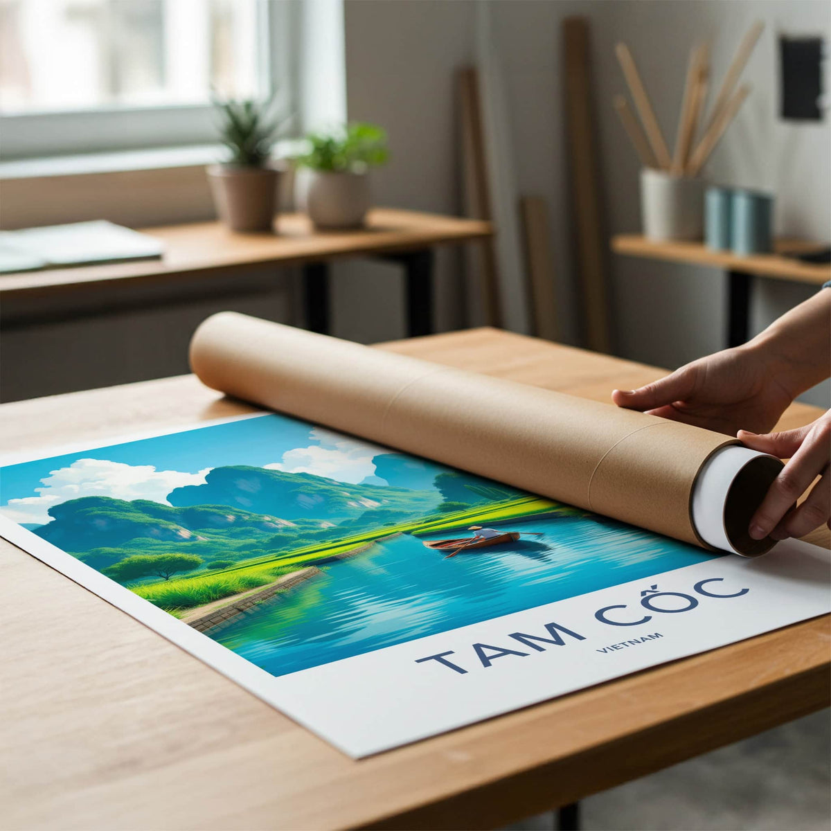 Tam Coc Poster - Vietnam Travel Art - Boat River Mountains Home Decor