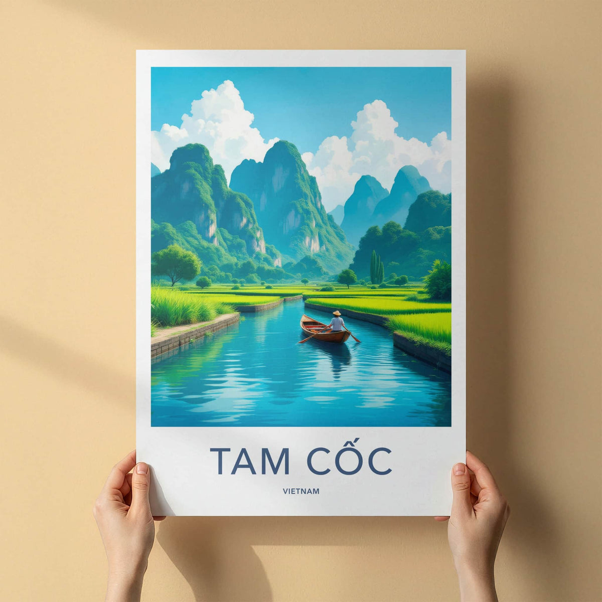 Tam Coc Poster - Vietnam Travel Art - Boat River Mountains Home Decor