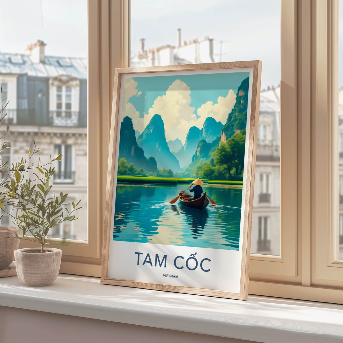 Tam Coc Poster - Vietnam Travel Art - Boater Green Mountains Home Decor