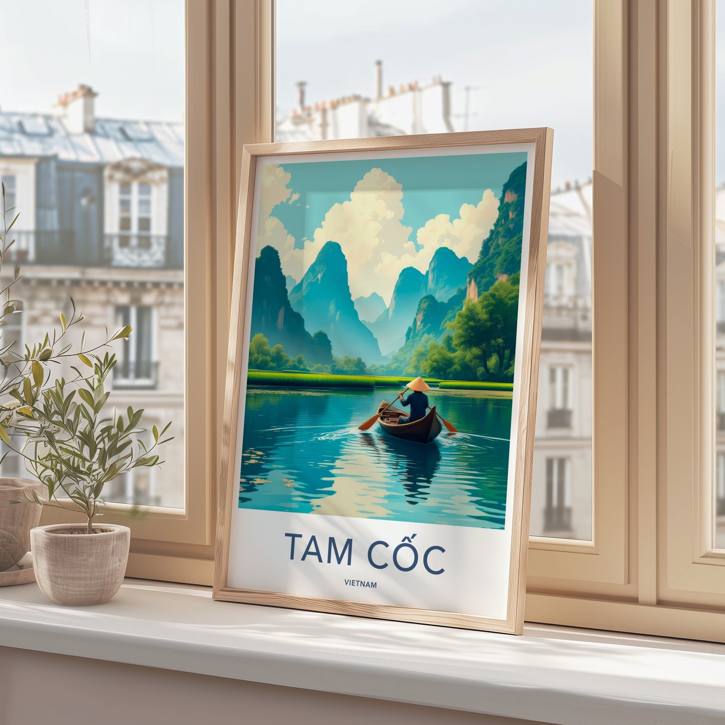 Tam Coc Poster - Vietnam Travel Art - Boater Green Mountains Home Decor
