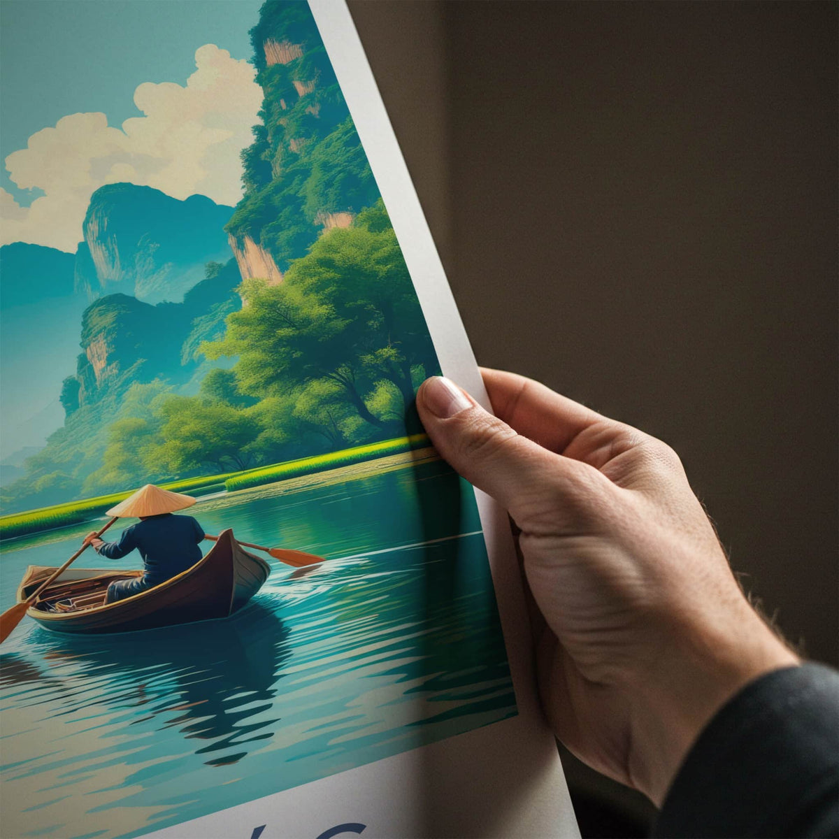 Tam Coc Poster - Vietnam Travel Art - Boater Green Mountains Home Decor