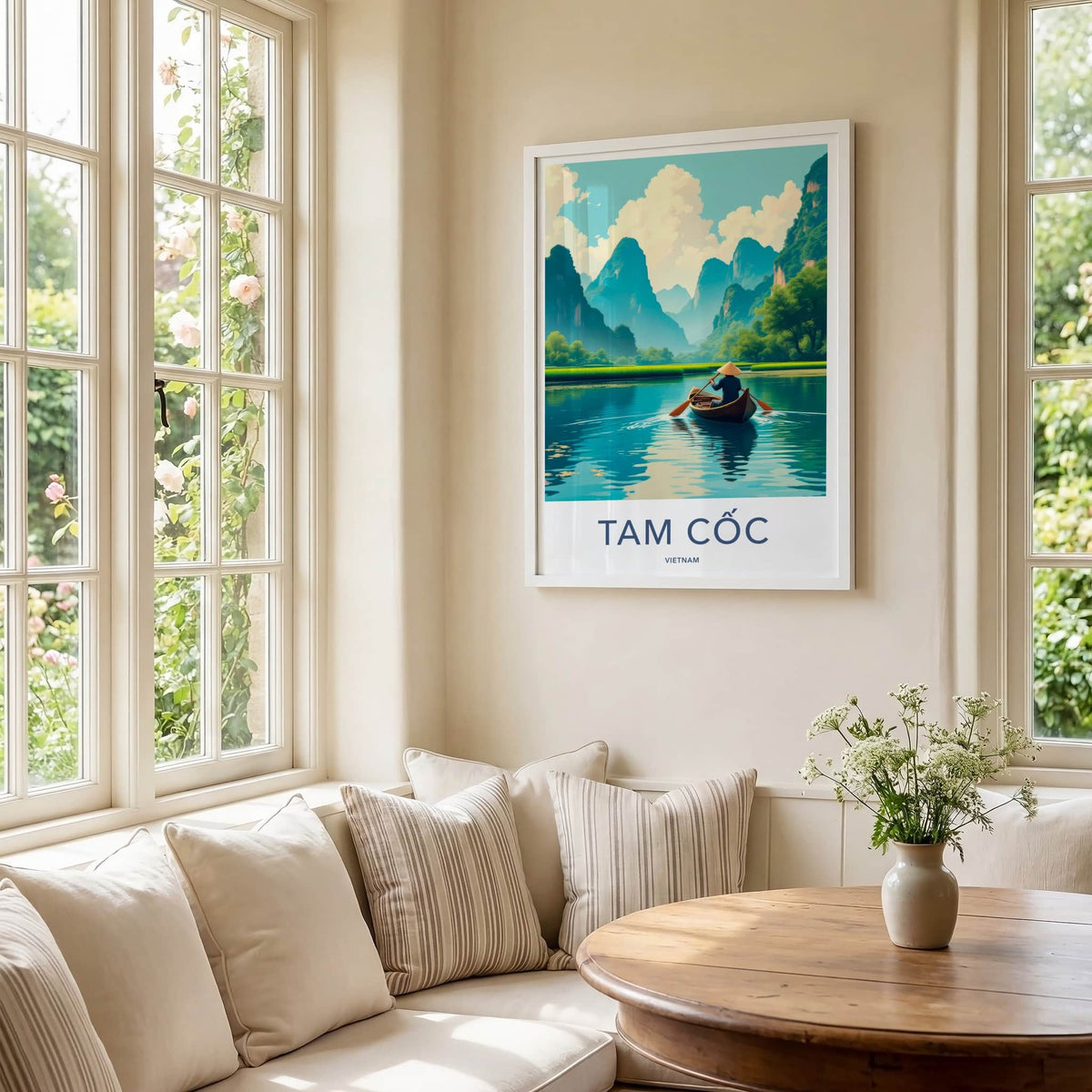Tam Coc Poster - Vietnam Travel Art - Boater Green Mountains Home Decor