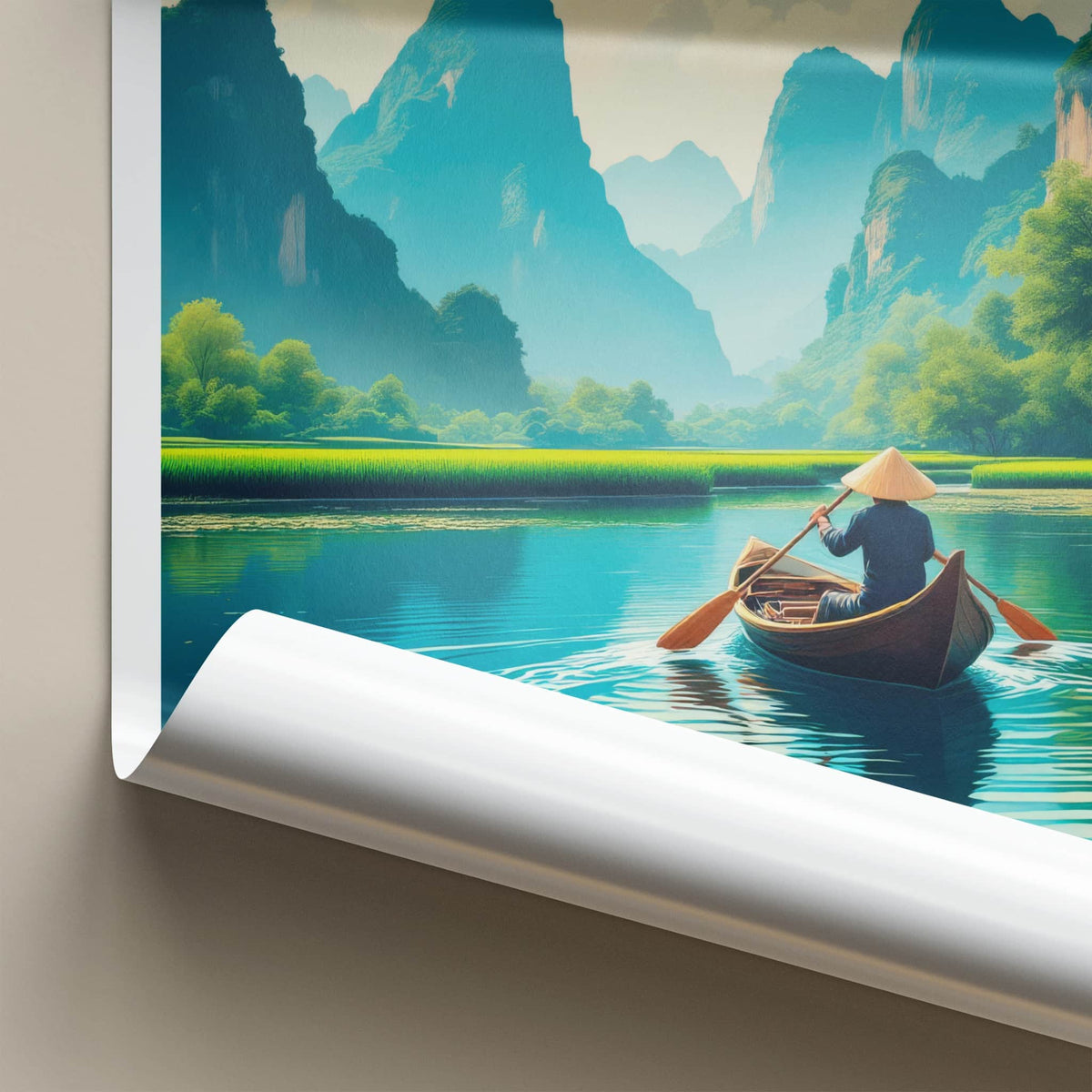 Tam Coc Poster - Vietnam Travel Art - Boater Green Mountains Home Decor
