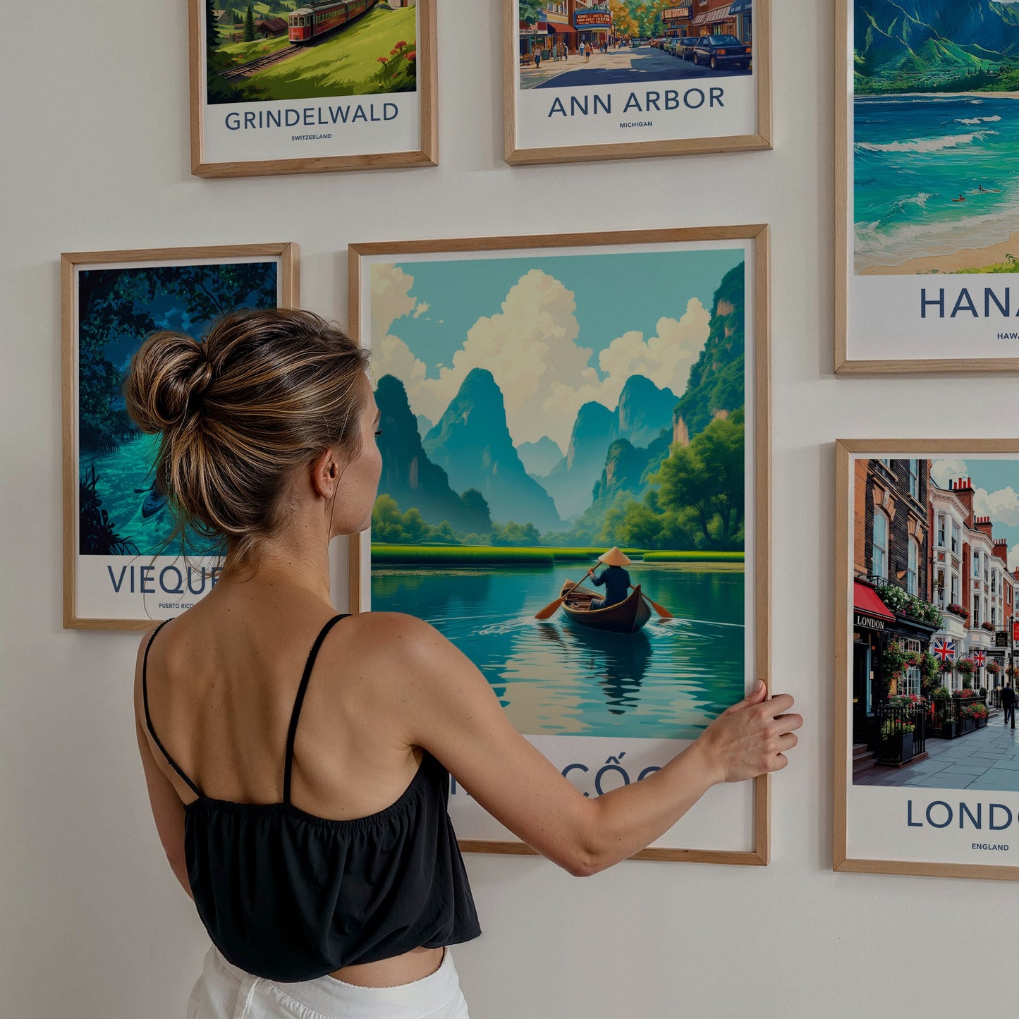 Tam Coc Poster - Vietnam Travel Art - Boater Green Mountains Home Decor