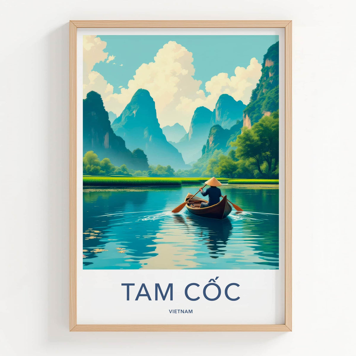 Tam Coc Poster - Vietnam Travel Art - Boater Green Mountains Home Decor