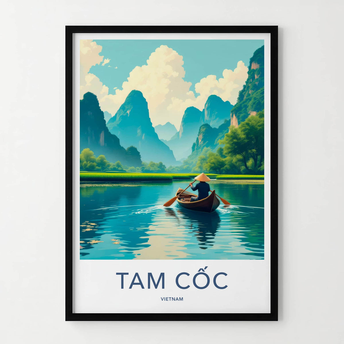 Tam Coc Poster - Vietnam Travel Art - Boater Green Mountains Home Decor