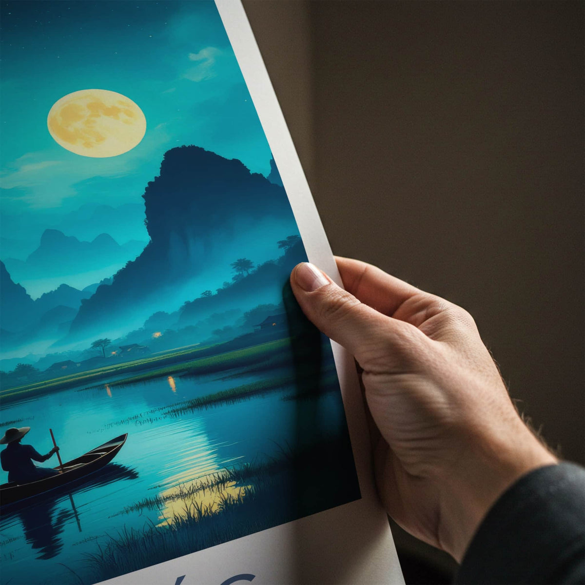 Tam Coc Poster - Vietnam Travel Art - Moonlit River Scene Home Decor