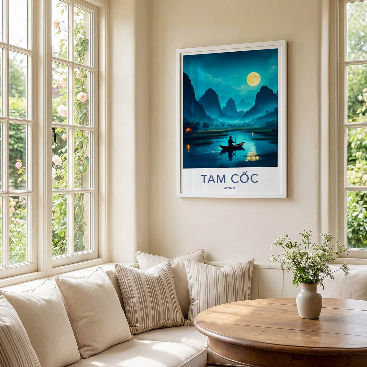 Tam Coc Poster - Vietnam Travel Art - Moonlit River Scene Home Decor