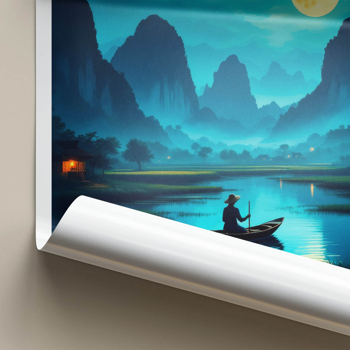 Tam Coc Poster - Vietnam Travel Art - Moonlit River Scene Home Decor