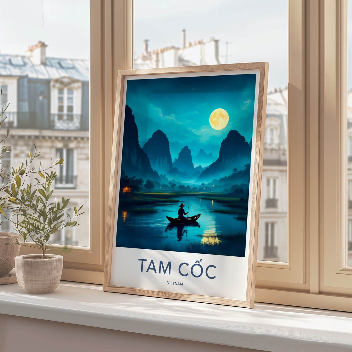 Tam Coc Poster - Vietnam Travel Art - Moonlit River Scene Home Decor