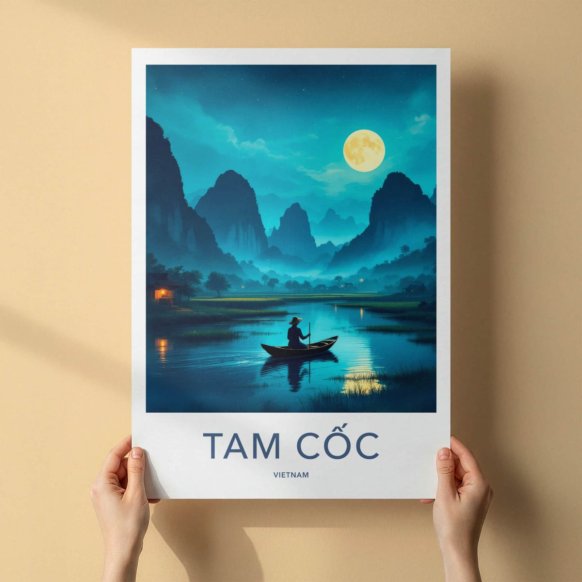 Tam Coc Poster - Vietnam Travel Art - Moonlit River Scene Home Decor
