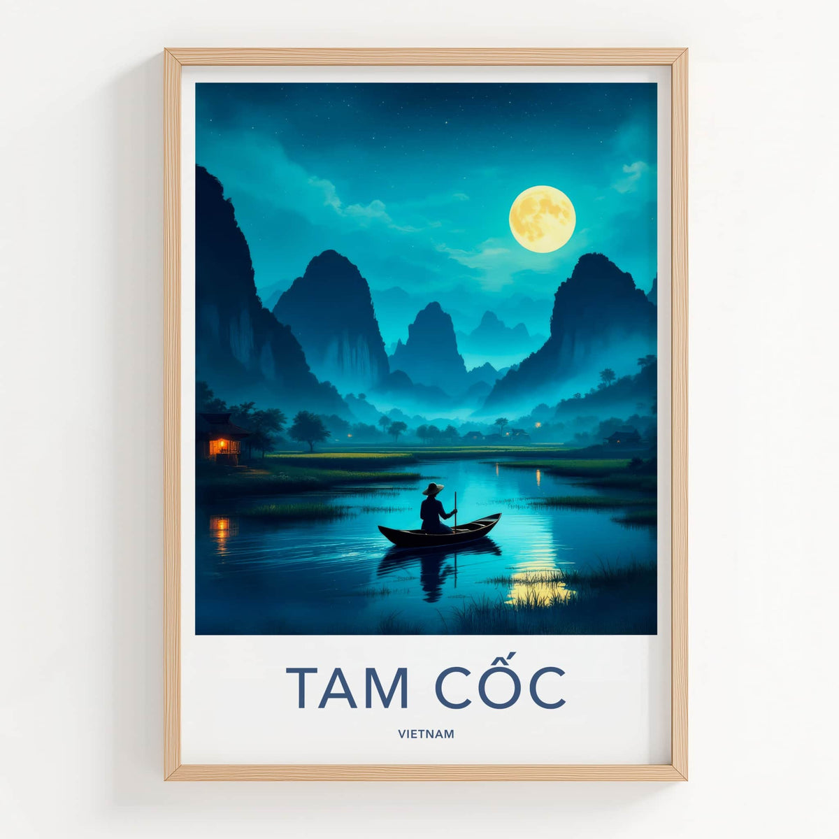 Tam Coc Poster - Vietnam Travel Art - Moonlit River Scene Home Decor