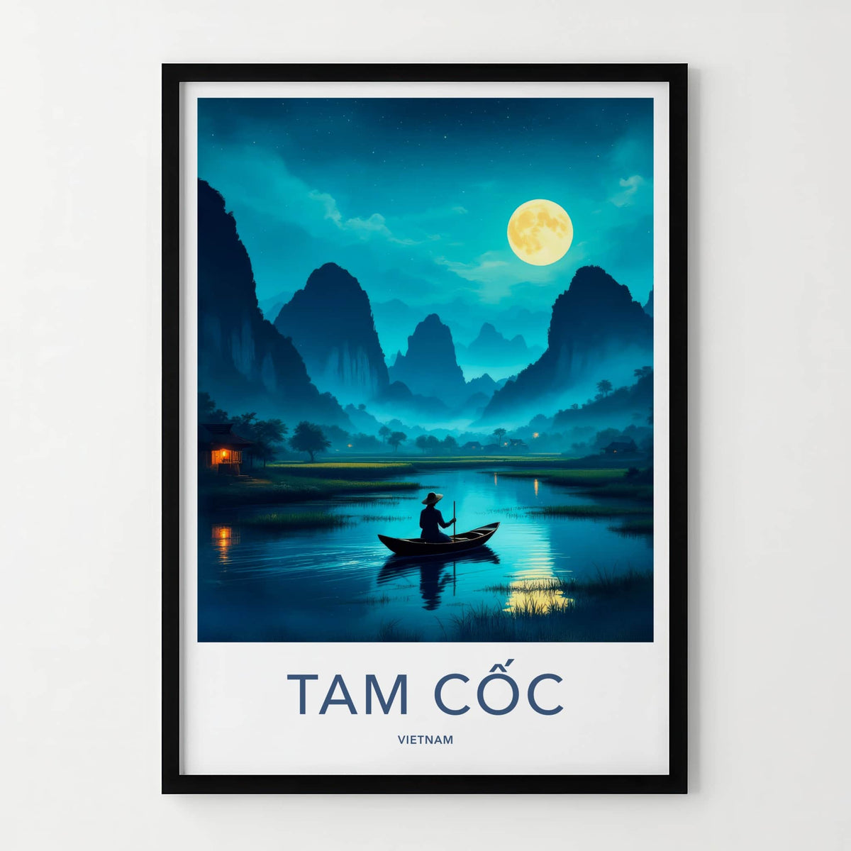Tam Coc Poster - Vietnam Travel Art - Moonlit River Scene Home Decor