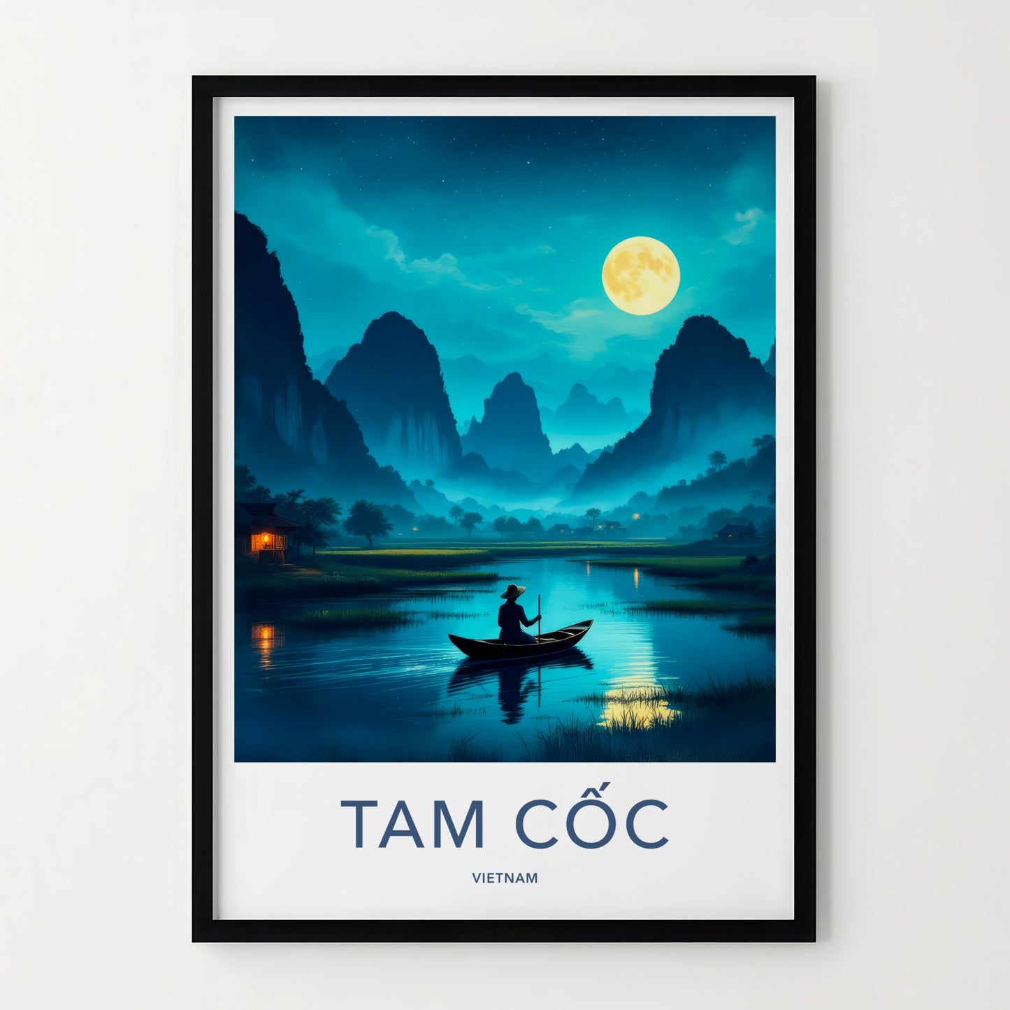 Tam Coc Poster - Vietnam Travel Art - Moonlit River Scene Home Decor