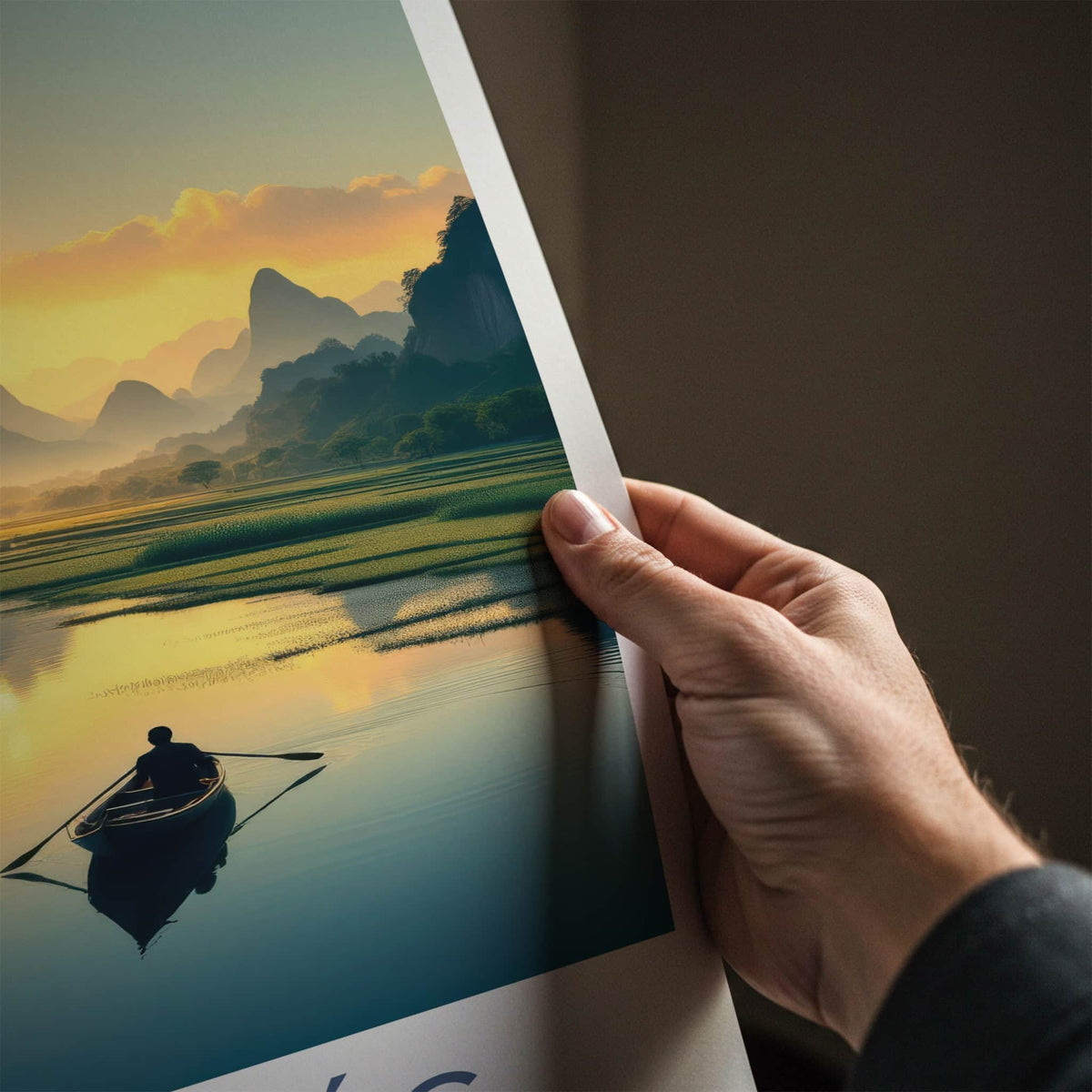 Tam Coc Poster - Vietnam Travel Print - Boat Mountain Sunset Wall Decor