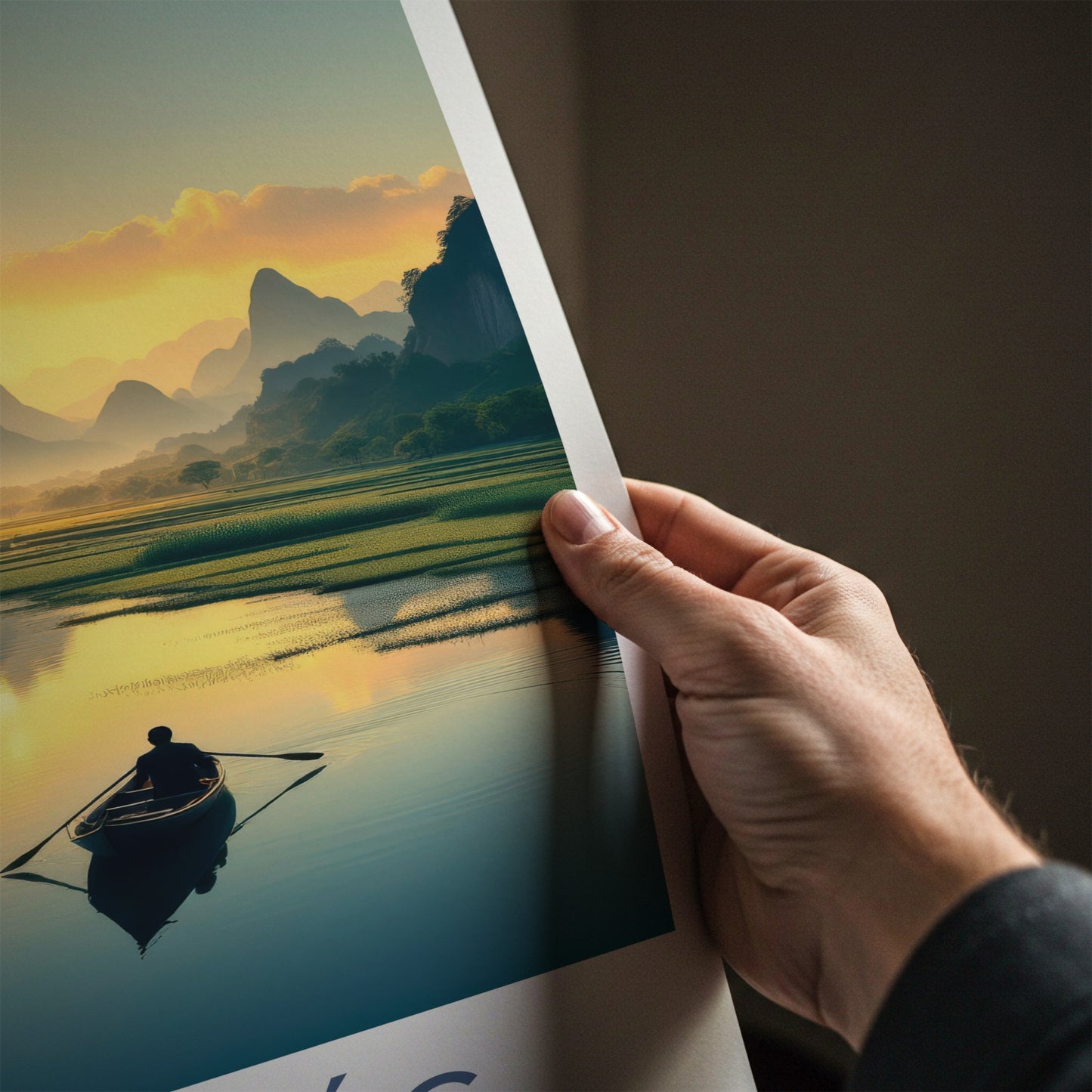 Tam Coc Poster - Vietnam Travel Print - Boat Mountain Sunset Wall Decor