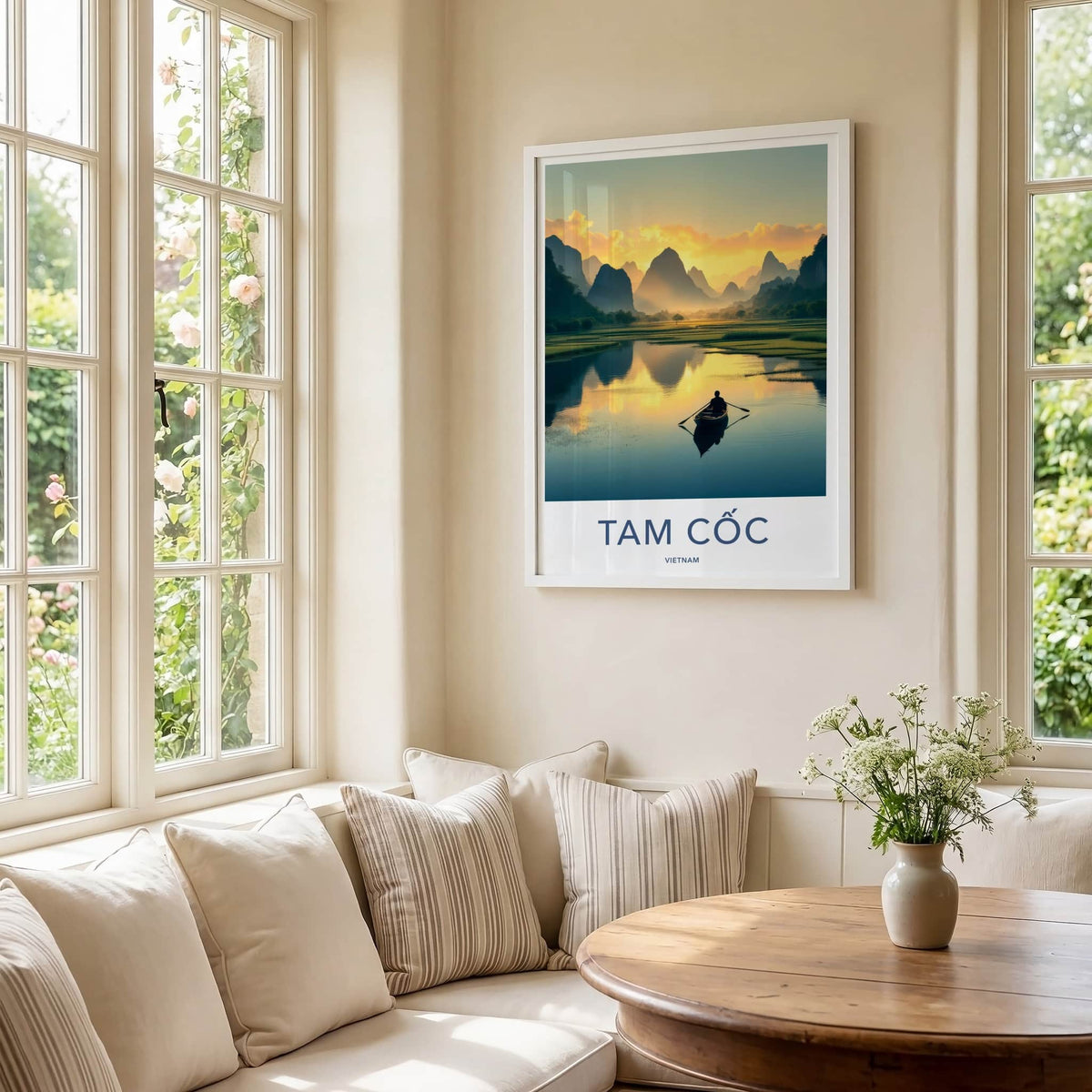 Tam Coc Poster - Vietnam Travel Print - Boat Mountain Sunset Wall Decor