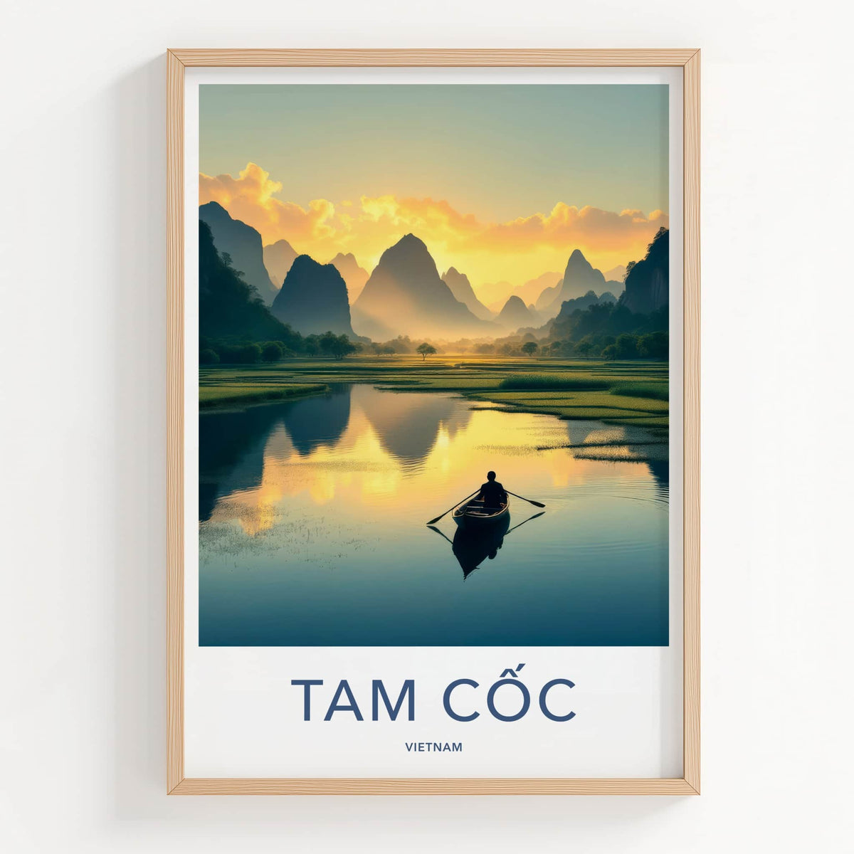 Tam Coc Poster - Vietnam Travel Print - Boat Mountain Sunset Wall Decor
