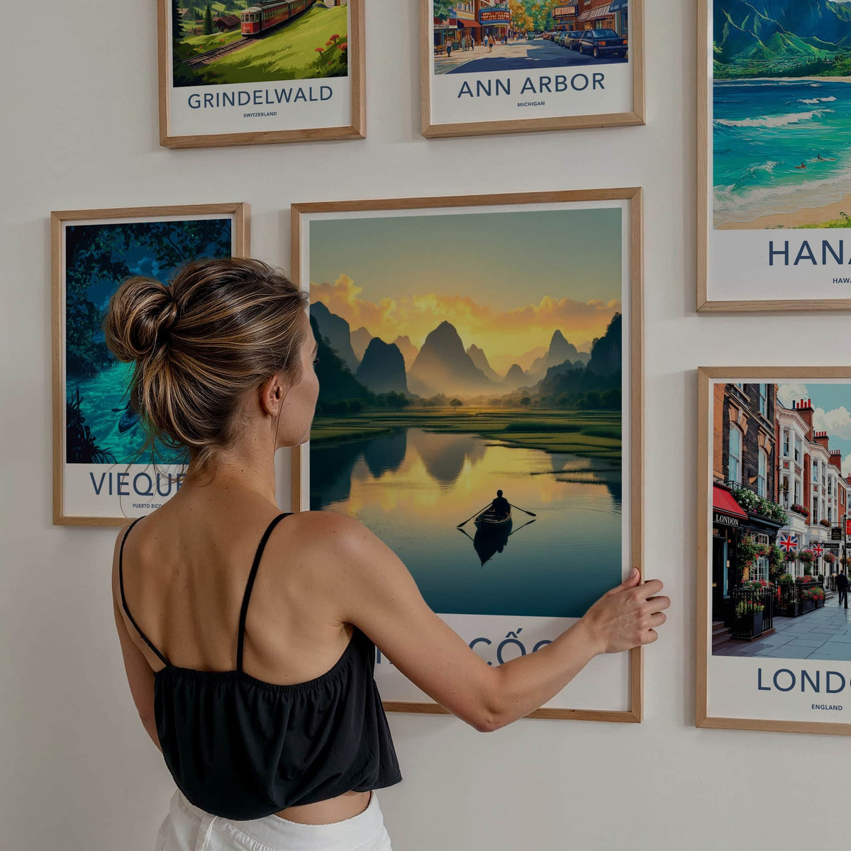 Tam Coc Poster - Vietnam Travel Print - Boat Mountain Sunset Wall Decor