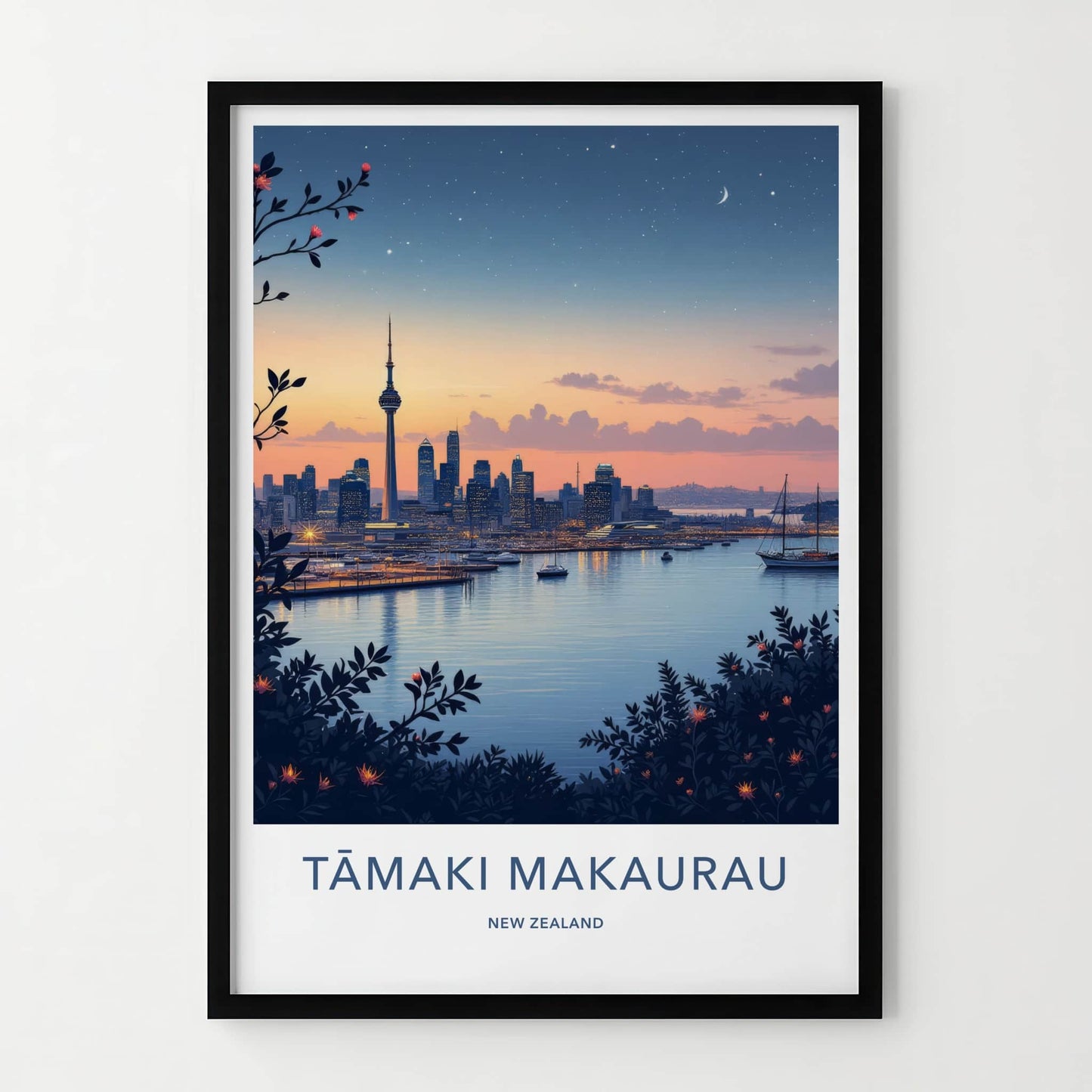Tamaki Makaurau Poster - New Zealand Travel Art - Harbor City Skyline Home Decor