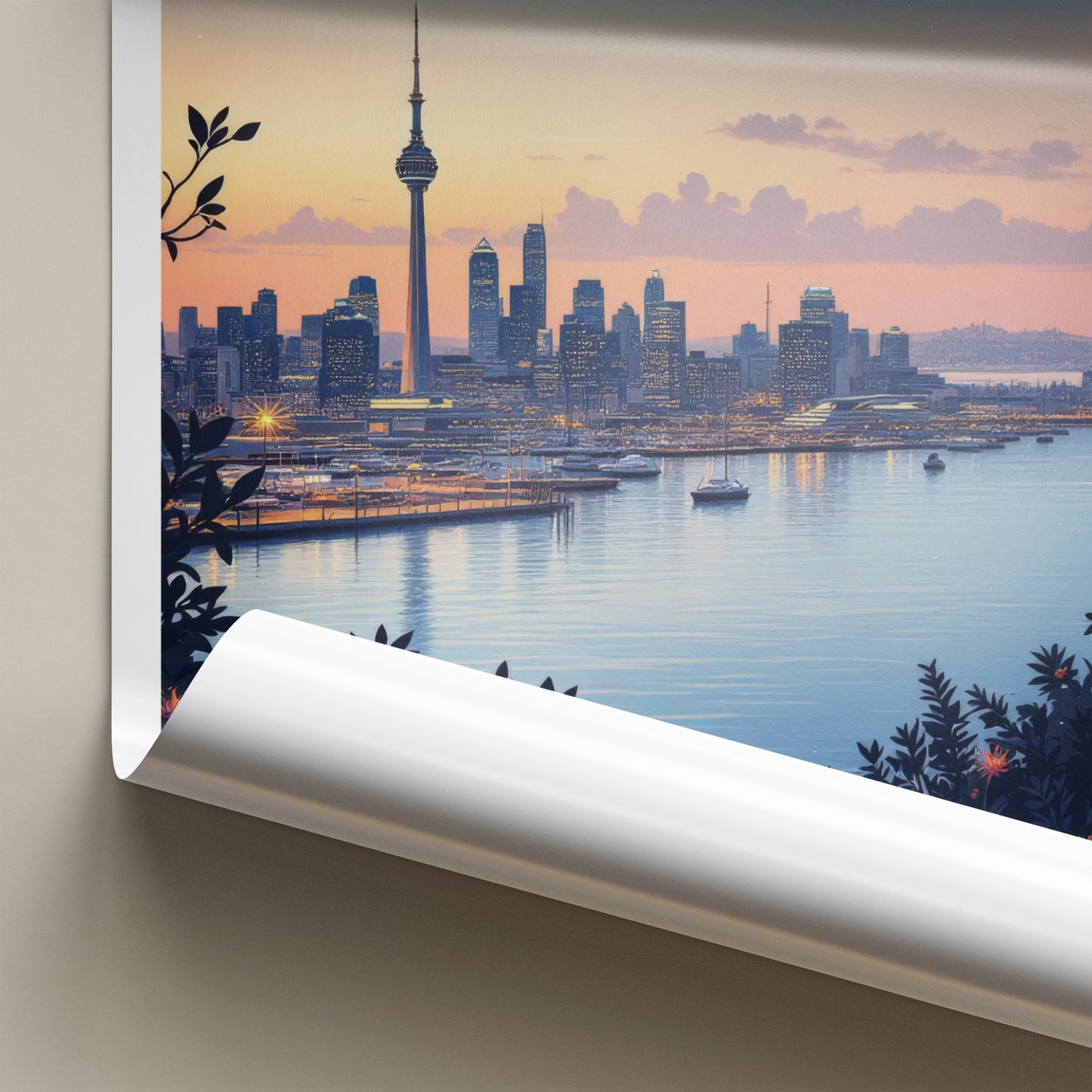 Tamaki Makaurau Poster - New Zealand Travel Art - Harbor City Skyline Home Decor