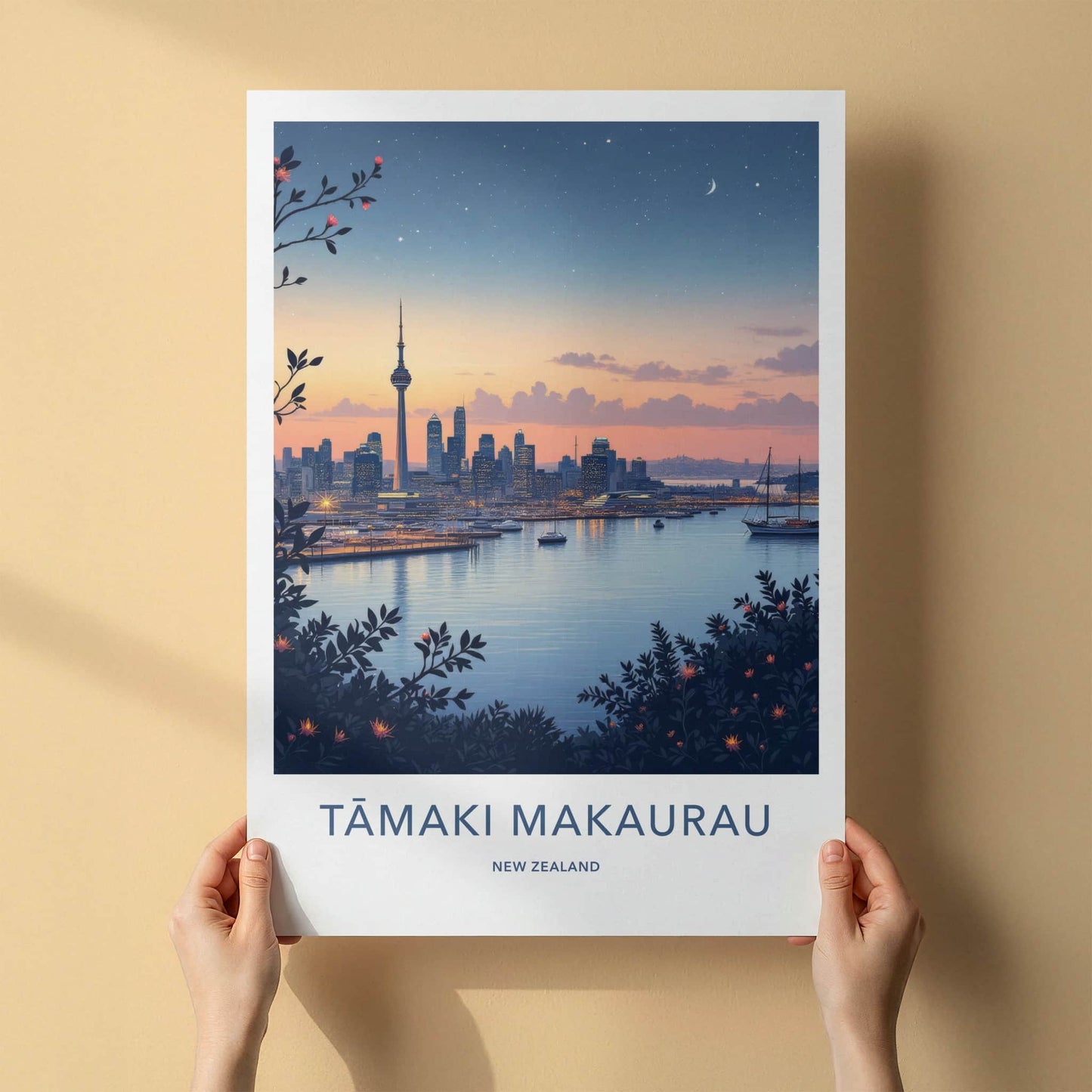 Tamaki Makaurau Poster - New Zealand Travel Art - Harbor City Skyline Home Decor