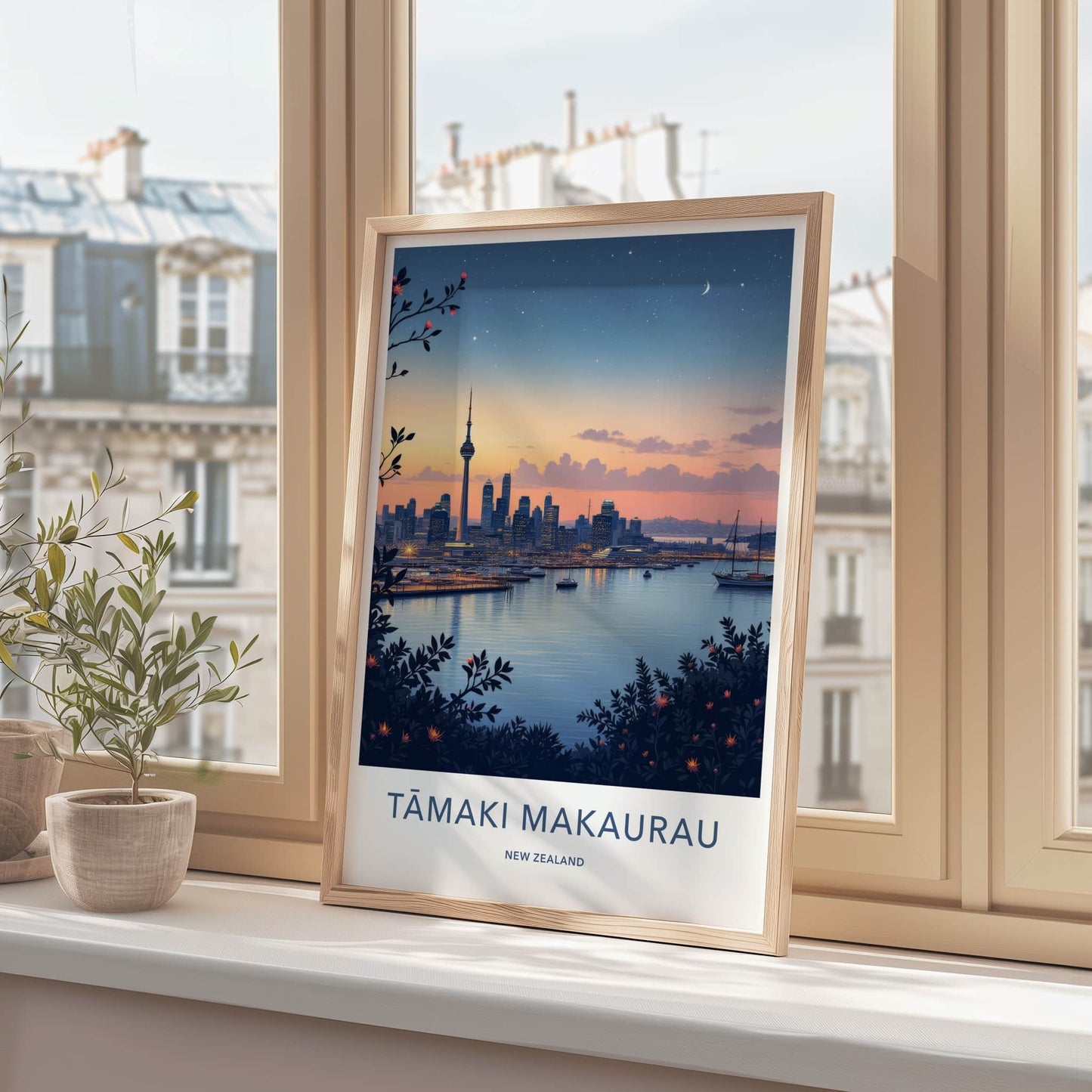 Tamaki Makaurau Poster - New Zealand Travel Art - Harbor City Skyline Home Decor