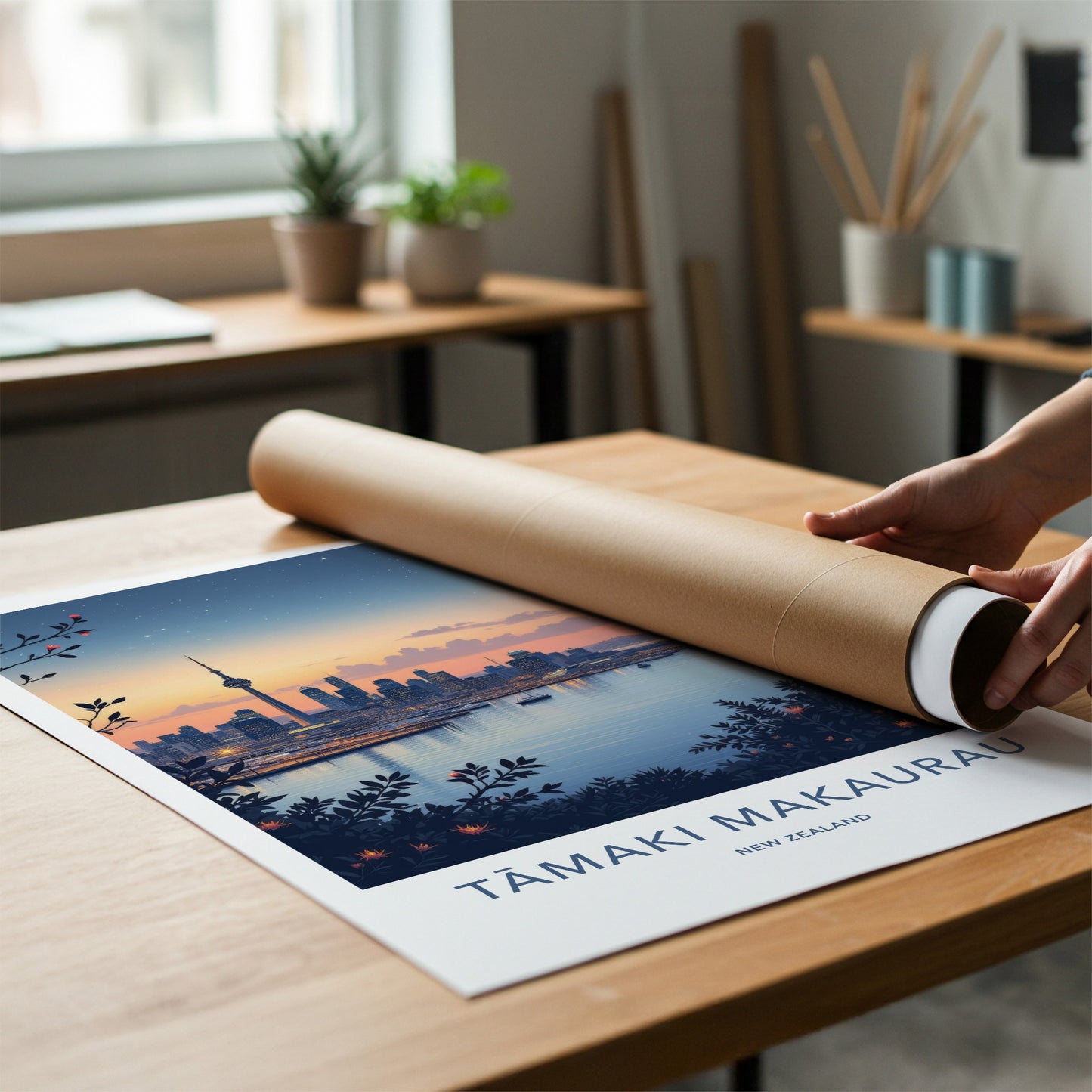Tamaki Makaurau Poster - New Zealand Travel Art - Harbor City Skyline Home Decor