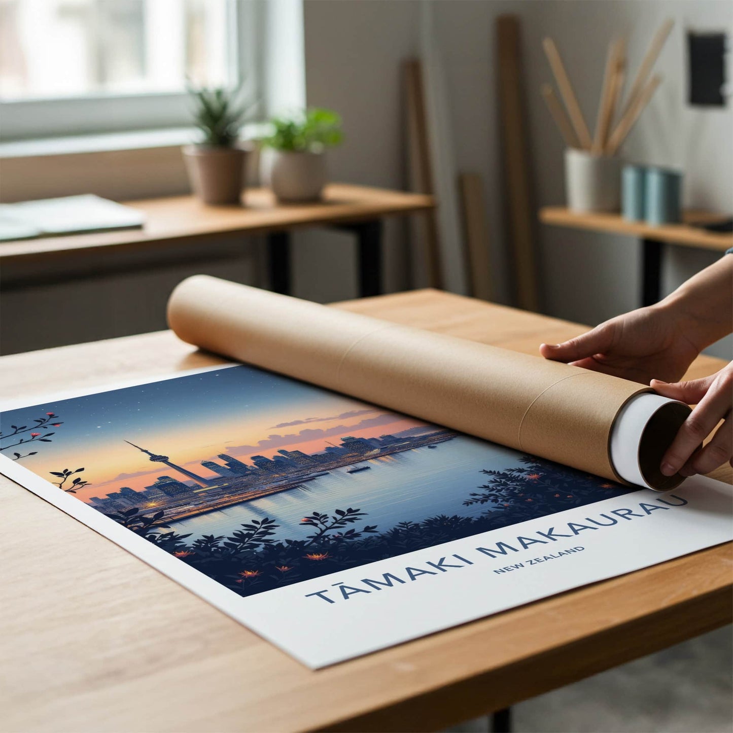 Tamaki Makaurau Poster - New Zealand Travel Art - Harbor City Skyline Home Decor