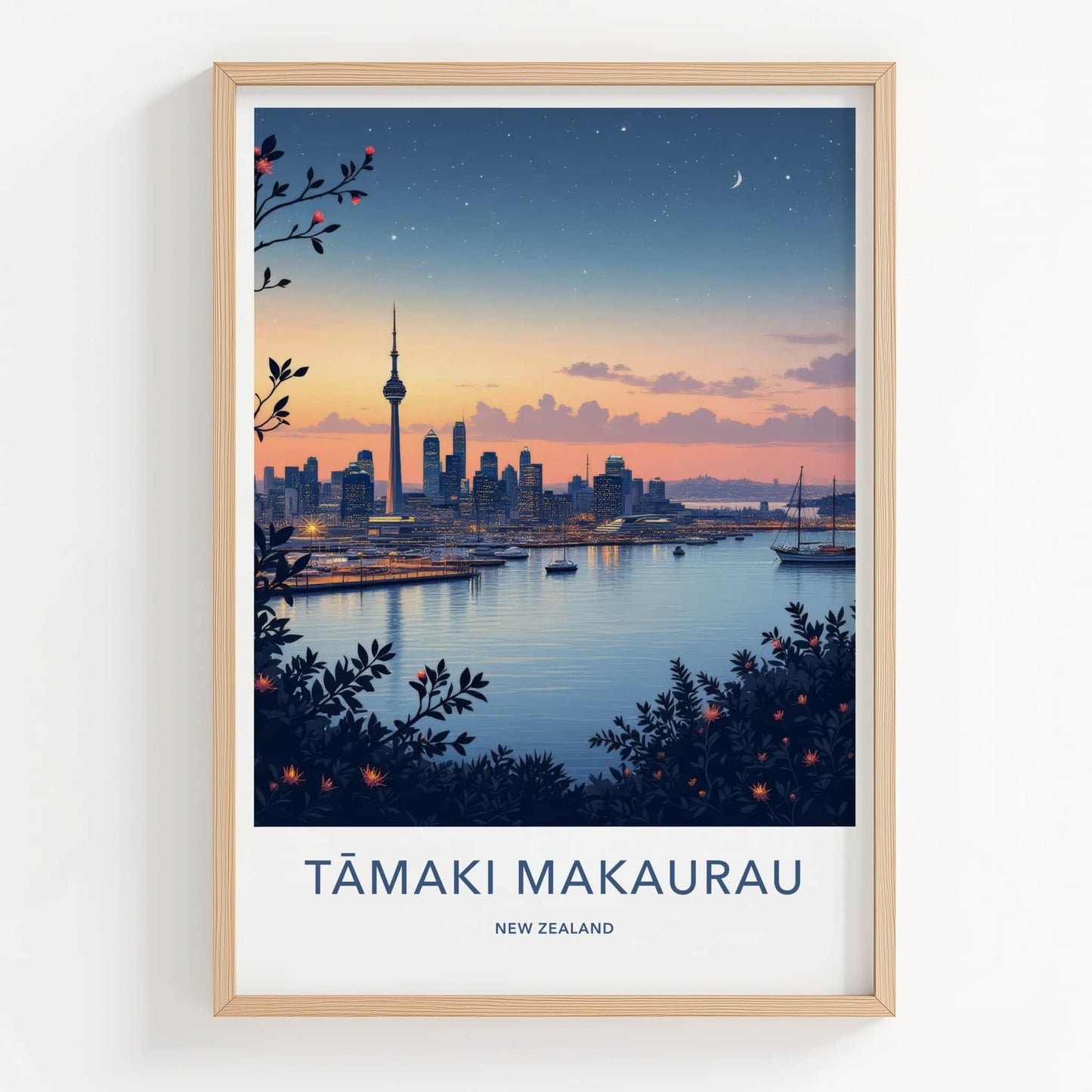 Tamaki Makaurau Poster - New Zealand Travel Art - Harbor City Skyline Home Decor