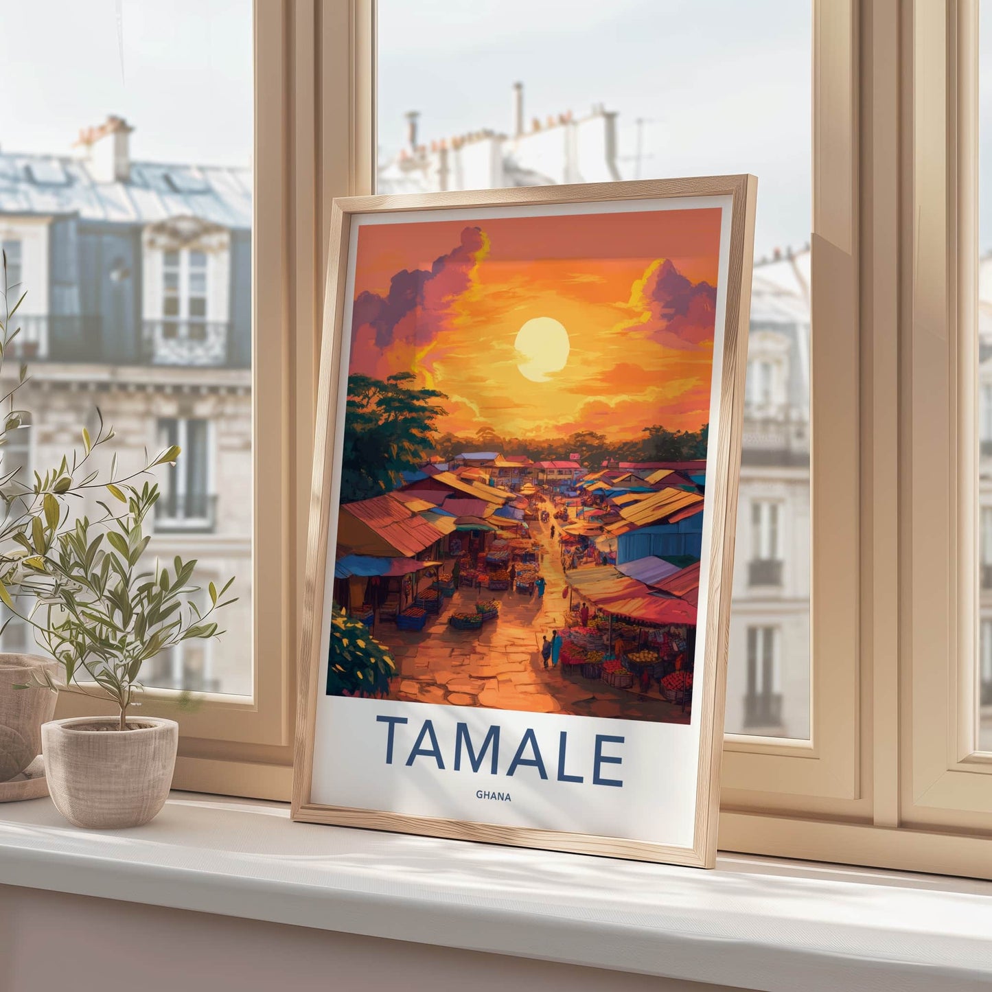 Tamale Poster - Ghana Travel Art - Golden Market Scene Home Decor