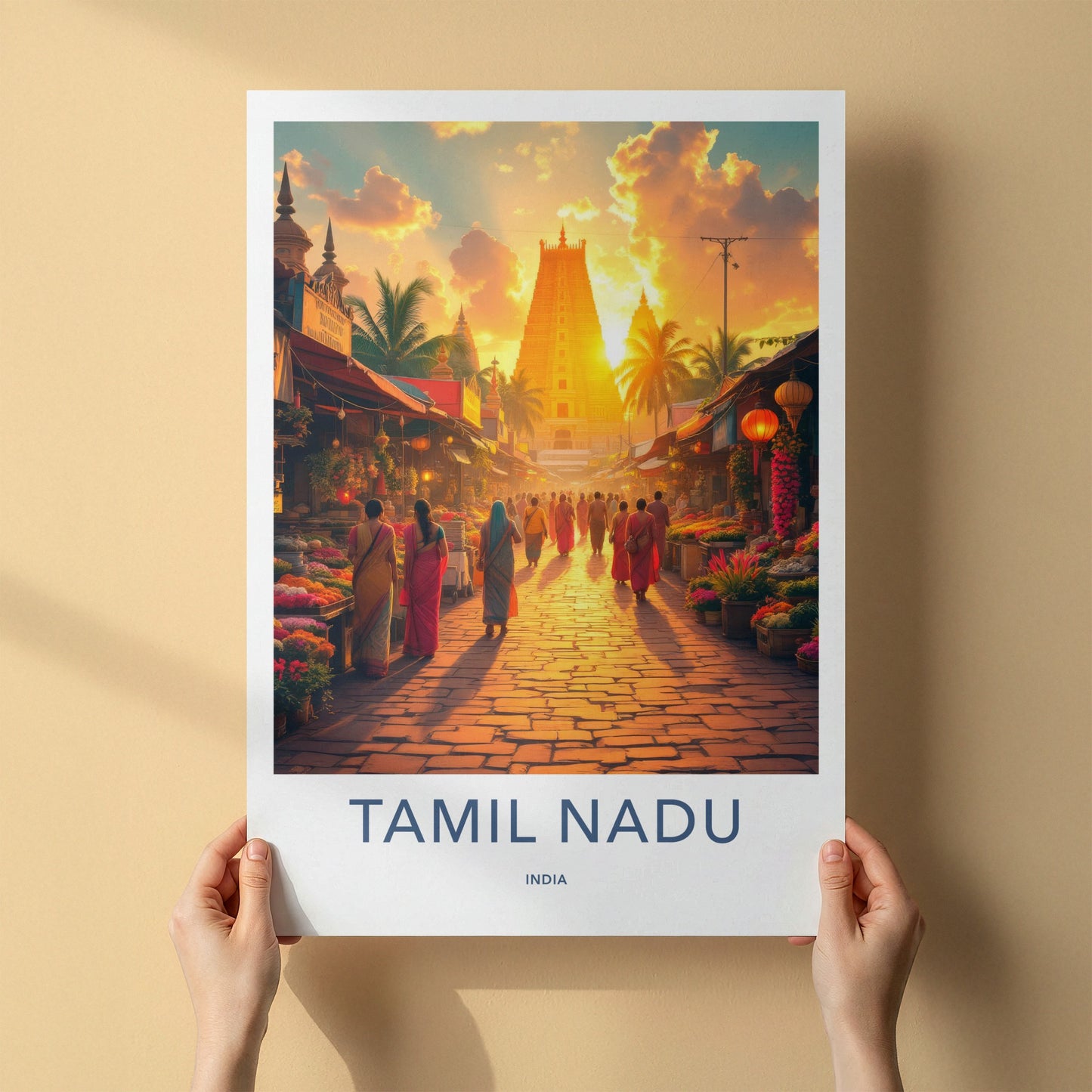 Tamil Nadu Poster - India Art Print - Tamil Nadu Golden Temple Market Home Decor
