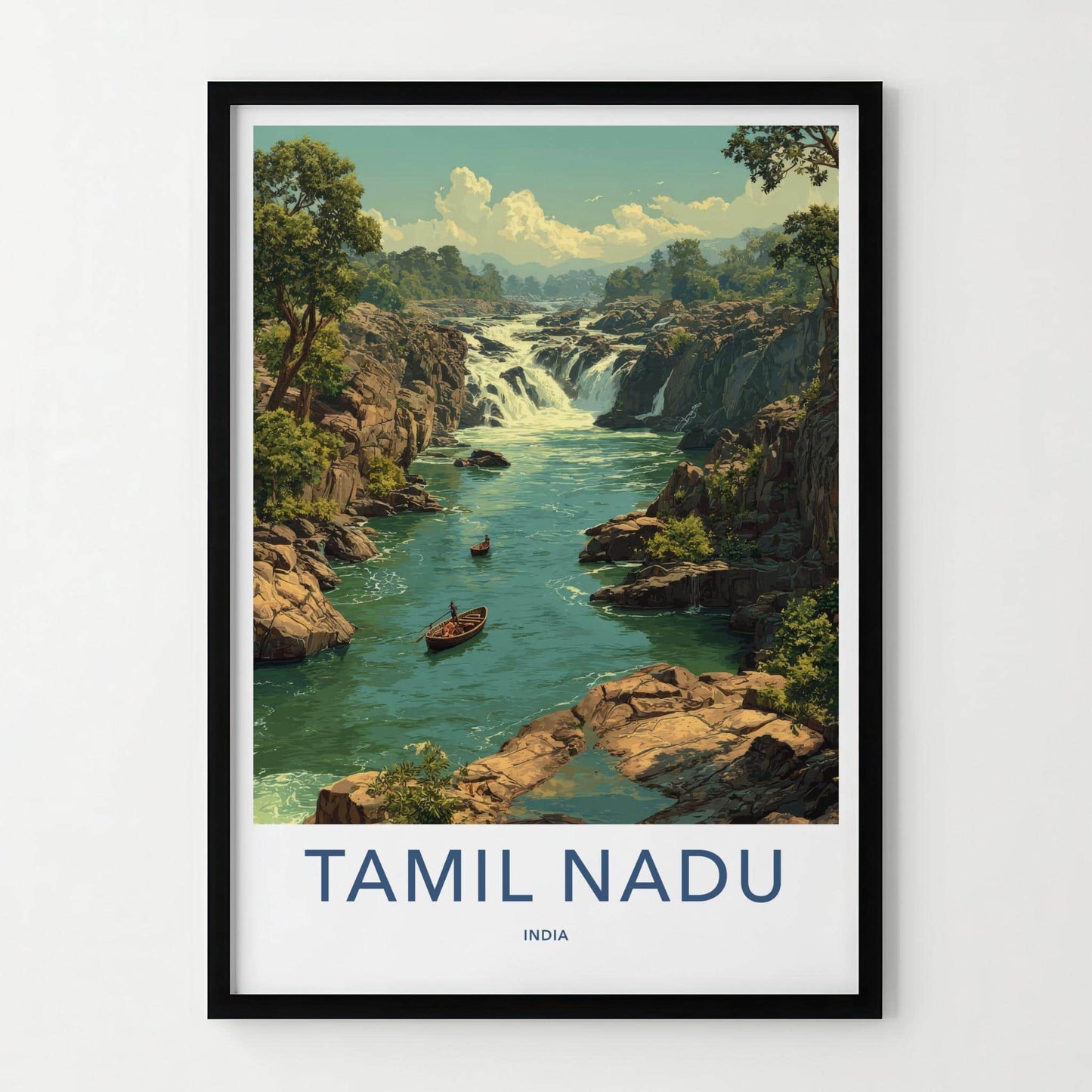 Tamil Nadu Poster - India Travel Art - Tamil Nadu Rocky River Falls Home Decor