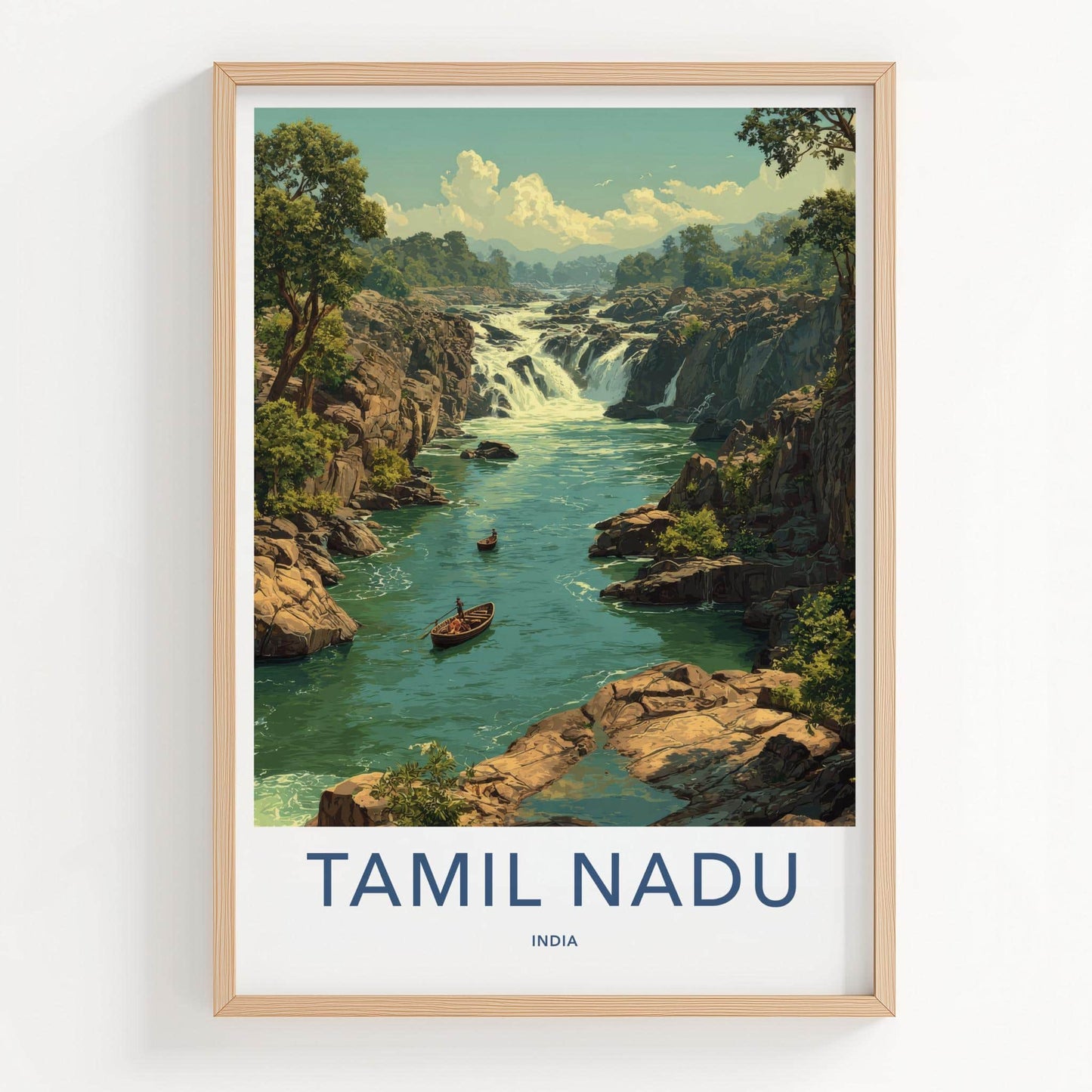 Tamil Nadu Poster - India Travel Art - Tamil Nadu Rocky River Falls Home Decor