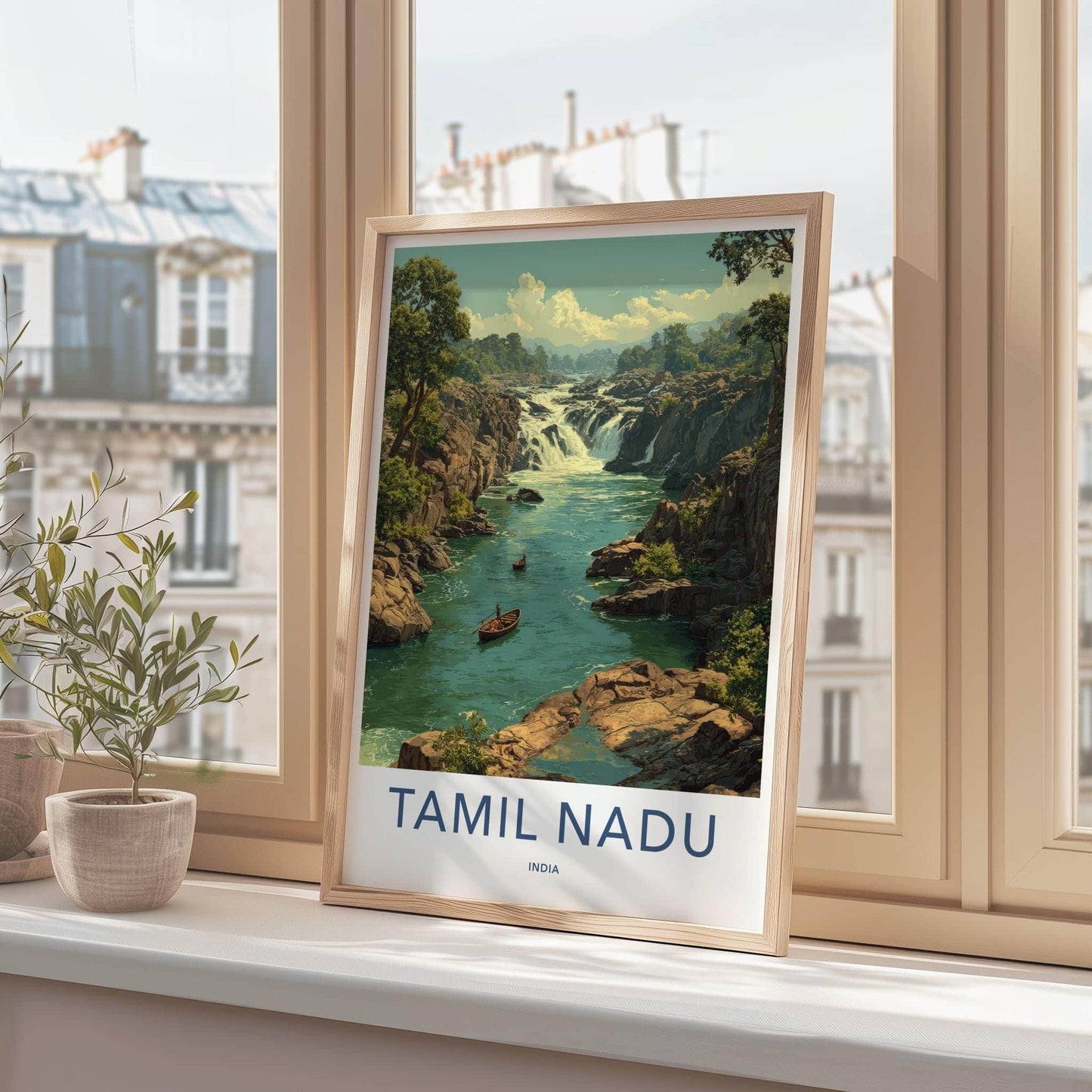 Tamil Nadu Poster - India Travel Art - Tamil Nadu Rocky River Falls Home Decor