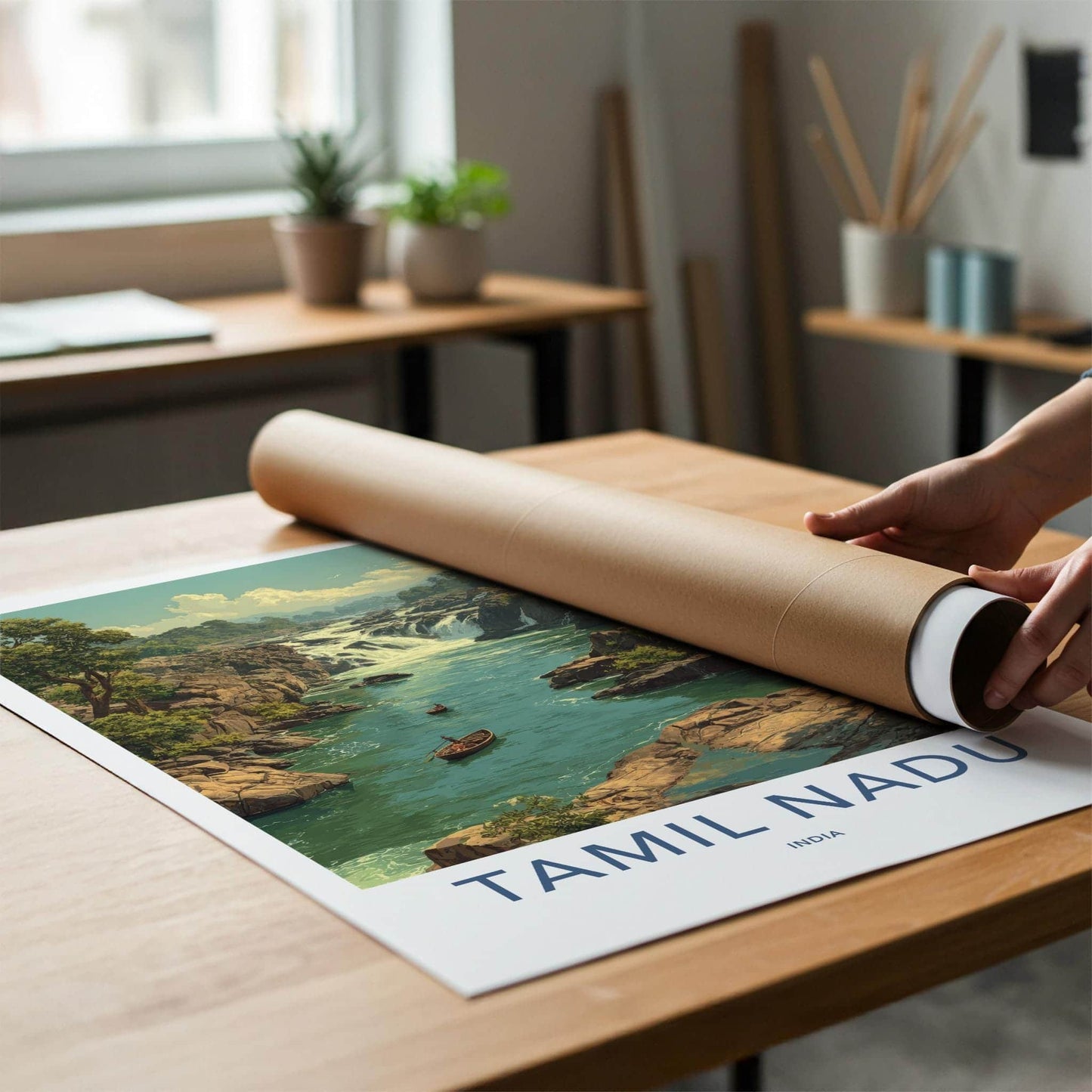 Tamil Nadu Poster - India Travel Art - Tamil Nadu Rocky River Falls Home Decor