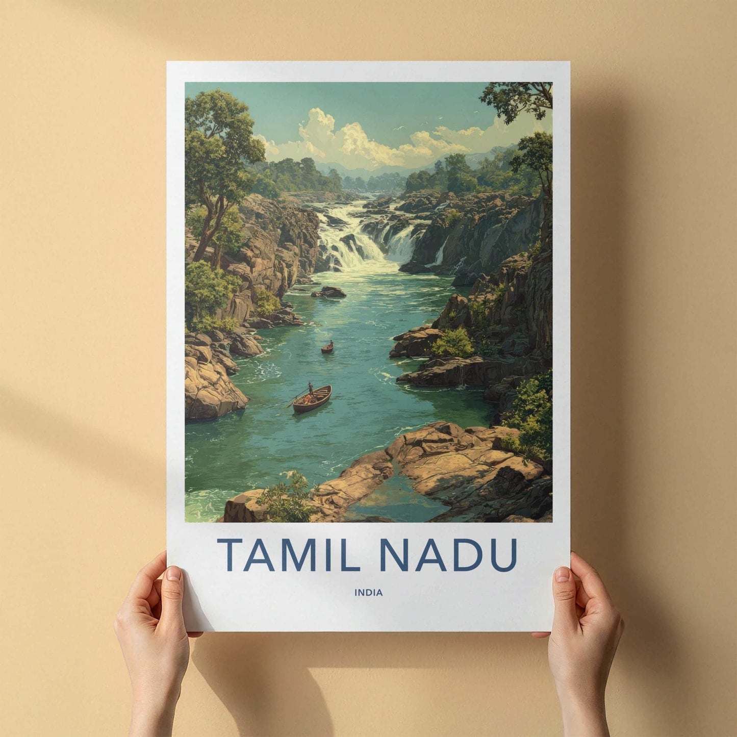 Tamil Nadu Poster - India Travel Art - Tamil Nadu Rocky River Falls Home Decor