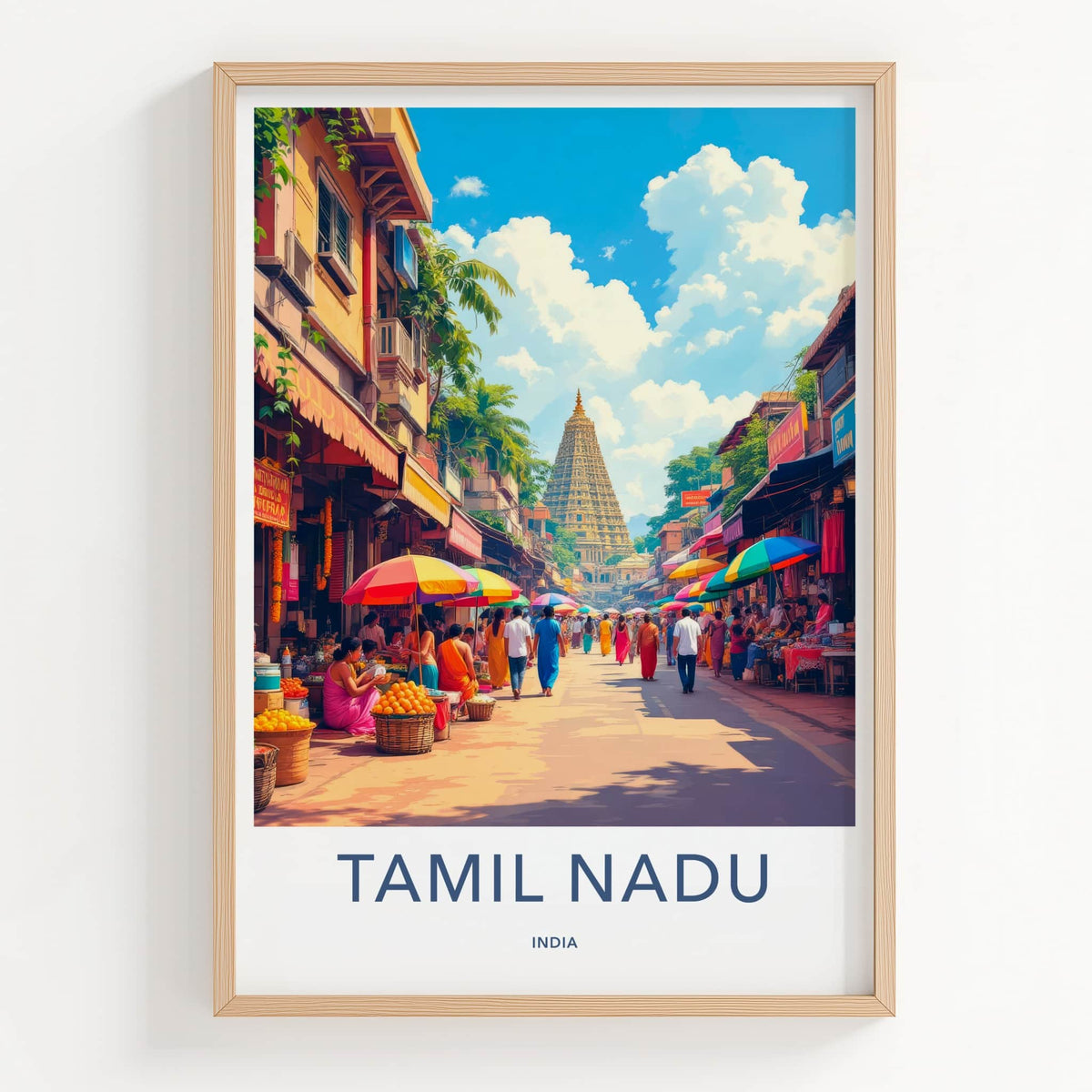 Tamil Nadu Poster - India Wall Art - Tamil Nadu Street Market Temple Gift