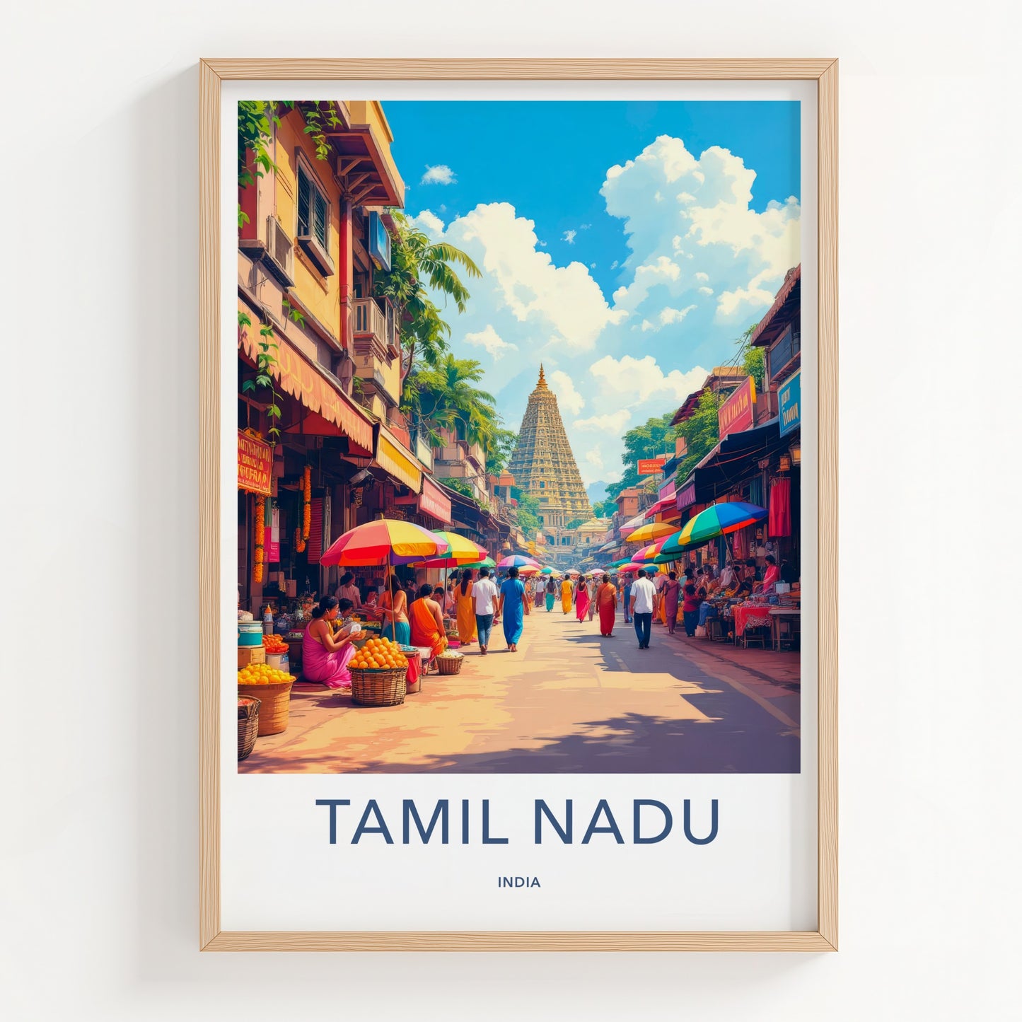 Tamil Nadu Poster - India Wall Art - Tamil Nadu Street Market Temple Gift