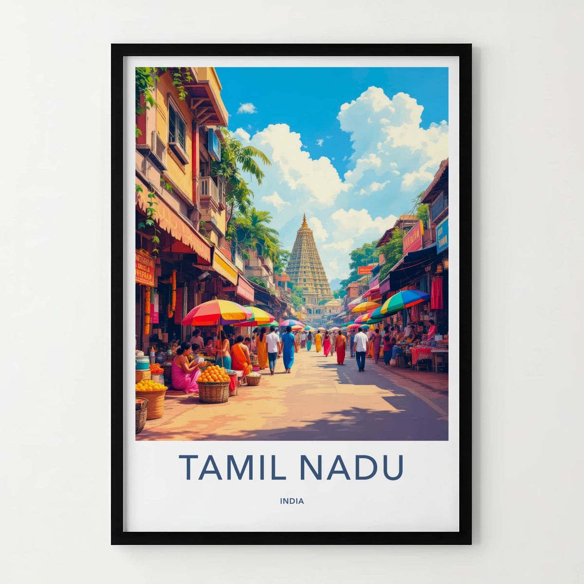 Tamil Nadu Poster - India Wall Art - Tamil Nadu Street Market Temple Gift