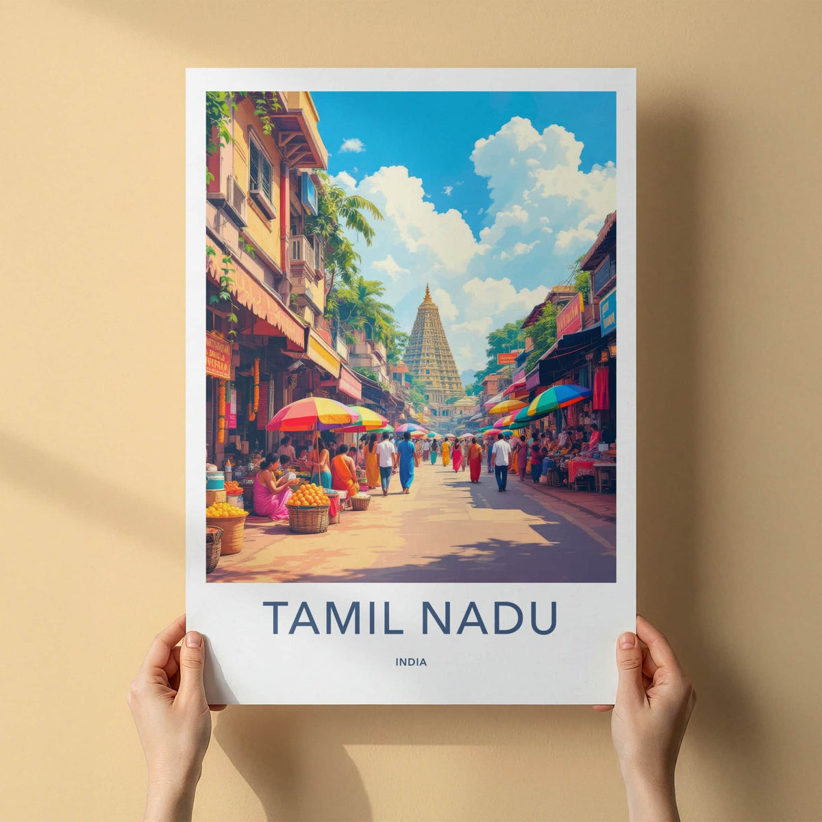 Tamil Nadu Poster - India Wall Art - Tamil Nadu Street Market Temple Gift