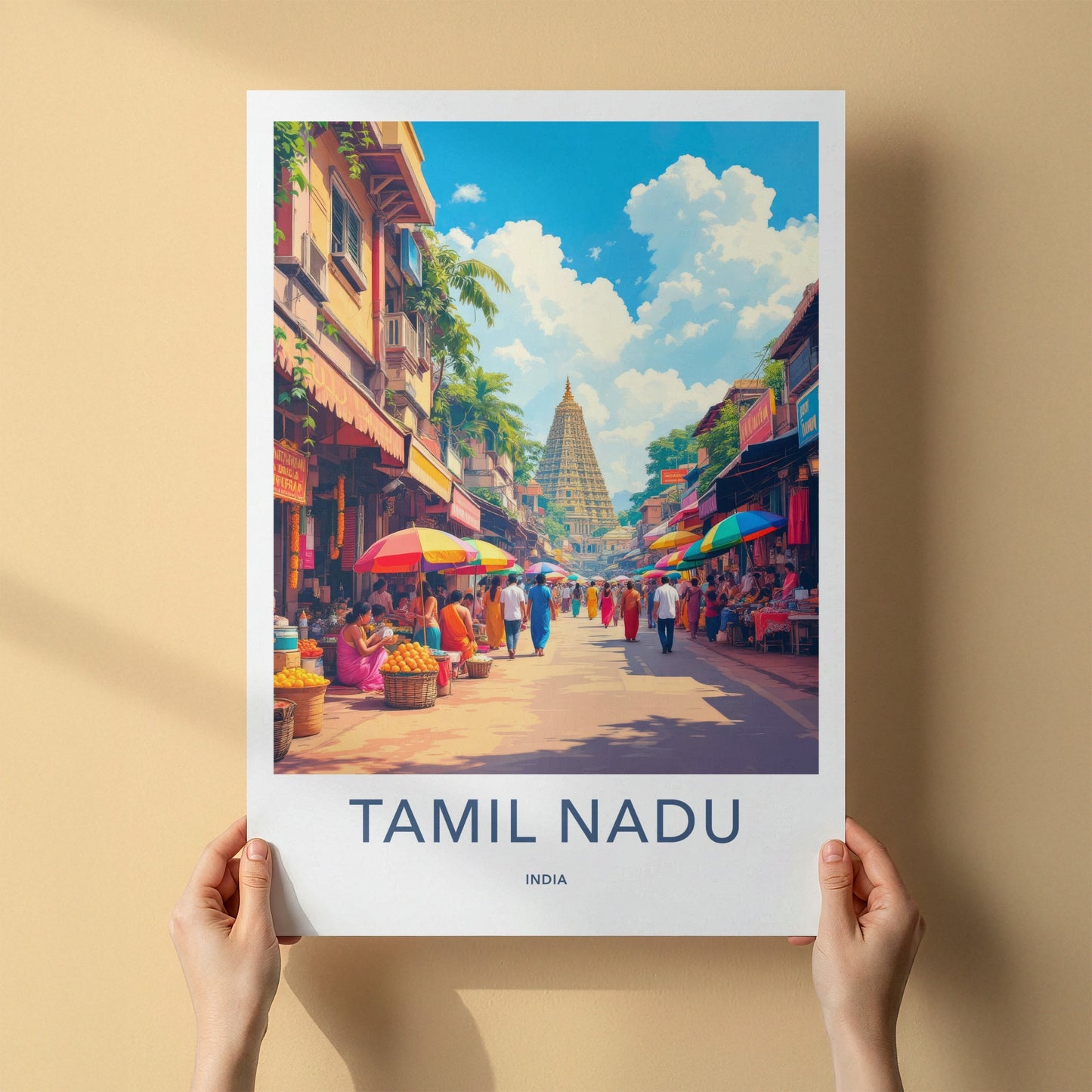 Tamil Nadu Poster - India Wall Art - Tamil Nadu Street Market Temple Gift