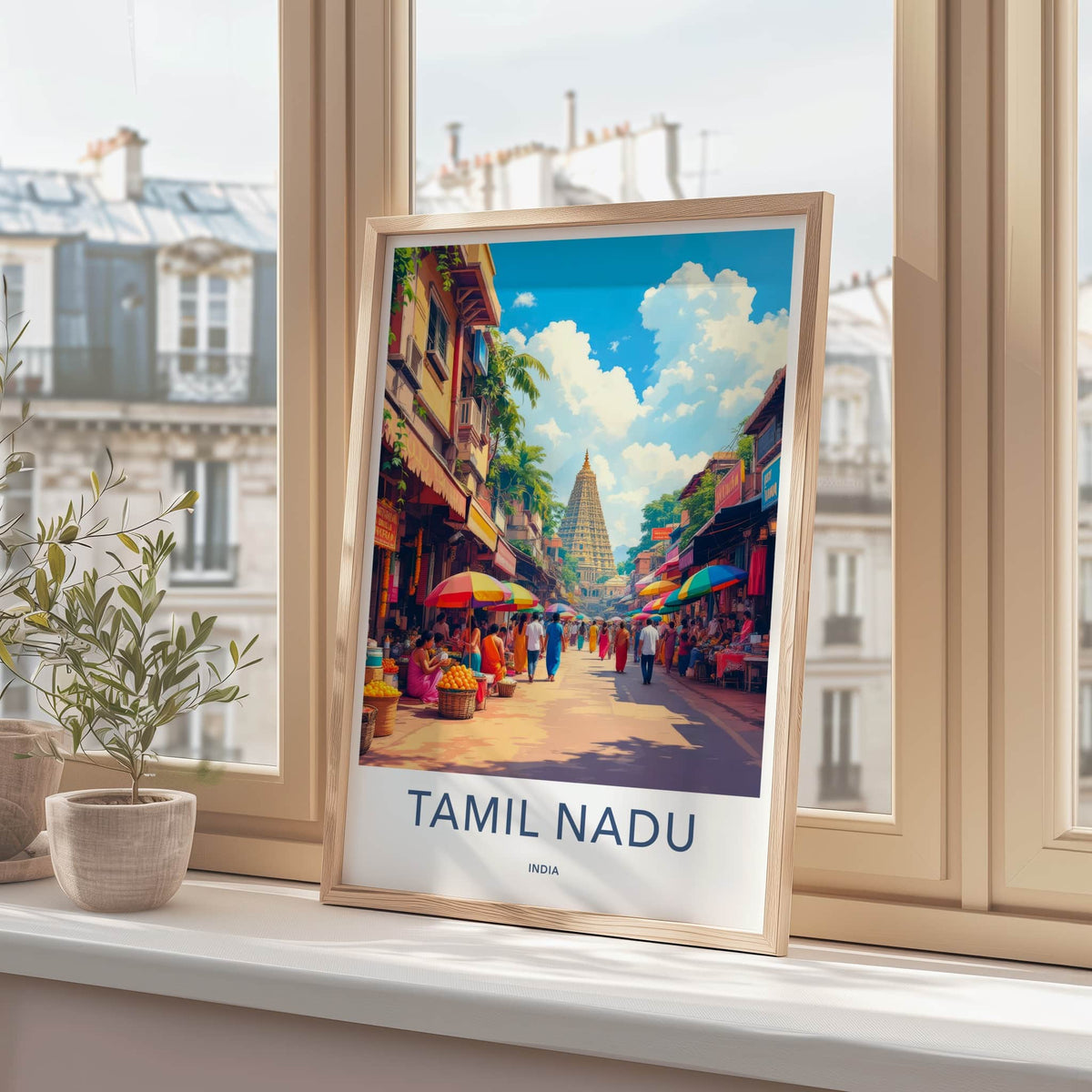 Tamil Nadu Poster - India Wall Art - Tamil Nadu Street Market Temple Gift