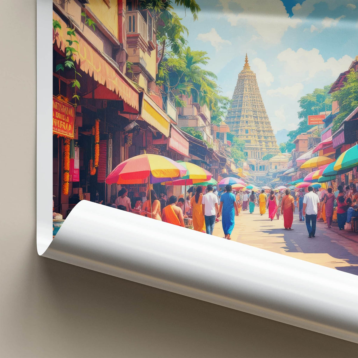 Tamil Nadu Poster - India Wall Art - Tamil Nadu Street Market Temple Gift